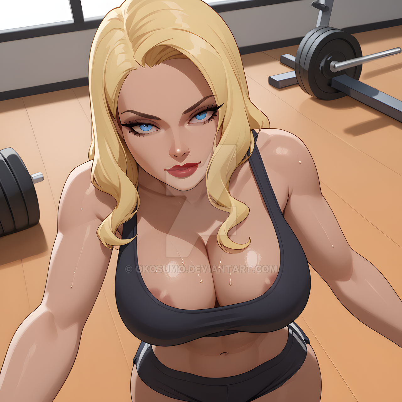 1girls ai_generated areola areola_slip areolae areolae_slip athletic athletic_female big_breasts black_canary blonde_female blonde_hair blonde_hair_female blue_eyes curvaceous curvaceous_body curves curvy curvy_body curvy_female curvy_figure dc dc_comics deviantart dinah_lance female female_only green_arrow_(series) gym gym_clothes gym_clothing gym_uniform hourglass_figure light-skinned_female light_skin okosumo solo solo_female sportswear thick_thighs voluptuous voluptuous_female watermark