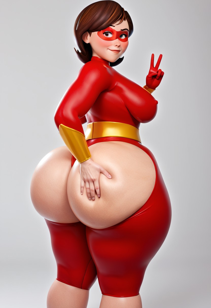 3d, ai generated, ass, bbw, bbw mom, big ass, big butt, clothed female, disney, female, female only, heels, helen parr, huge ass, huge butt, mommy, pixar, presenting hindquarters, round ass, shortstack, simple background, spandex, superhero costume, superheroine, the incredibles, thick thighs, waifu diffusion, white background