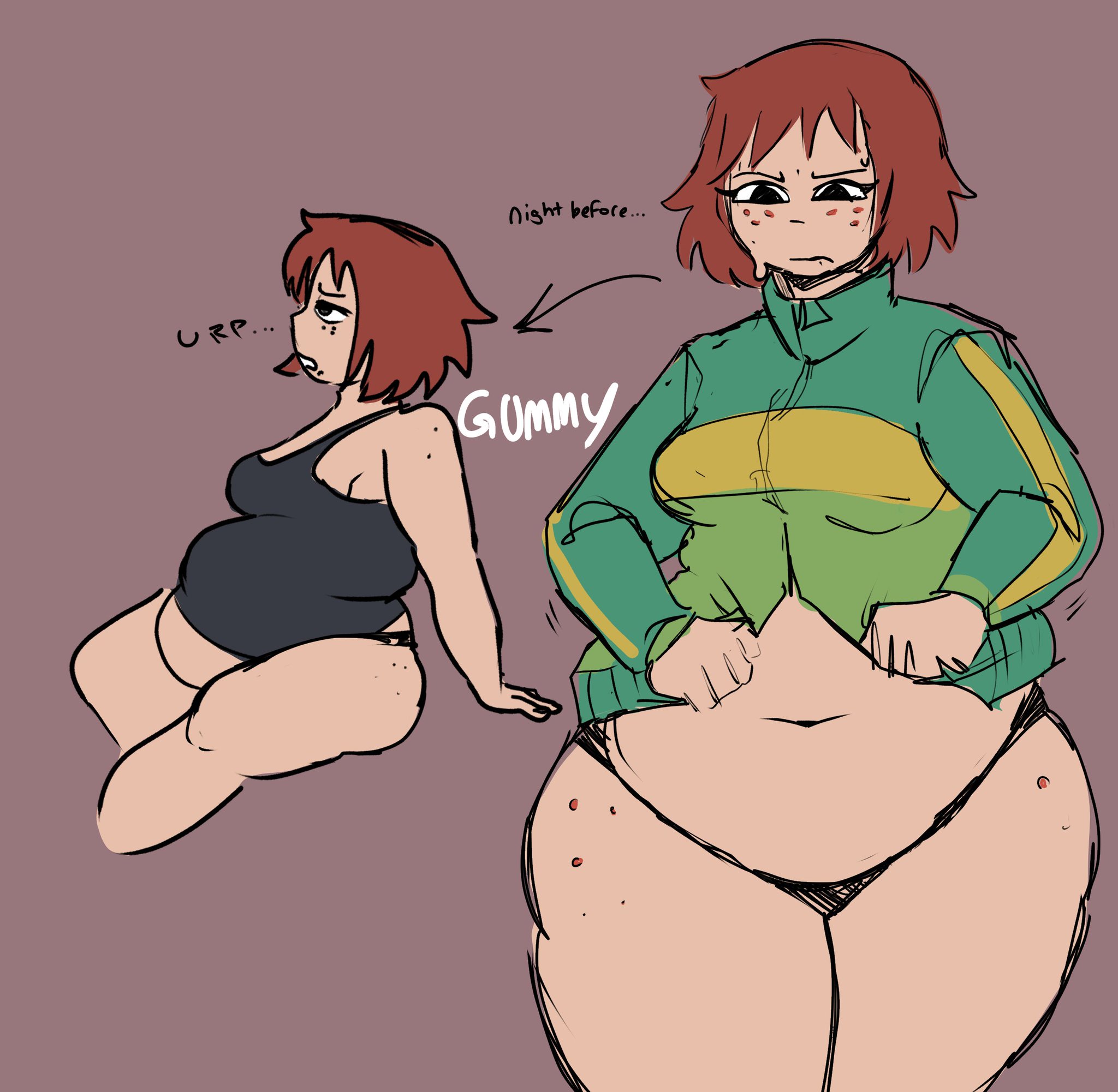 acanthocybiums1, bbw, big belly, female, kim pine, red hair, scott pilgrim, thick thighs, weight gain, wide hips