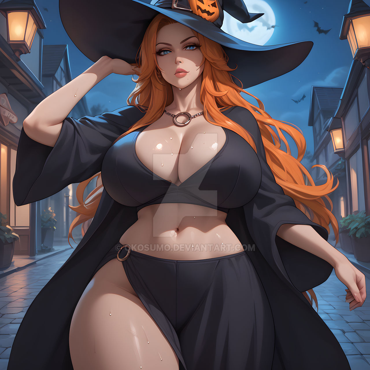 1girls ai_generated ass ass bleach blue_eyes breast breasts breasts cleavage curvaceous curvaceous_body curves curvy curvy_body curvy_female curvy_figure deviantart exposed_ass exposed_breast exposed_breasts exposed_butt female female female_only ginger ginger_hair hourglass_figure inner_sideboob light-skinned_female light_skin matsumoto_rangiku okosumo orange_hair sideboob solo solo_female voluptuous voluptuous_female watermark witch witch_costume witch_hat