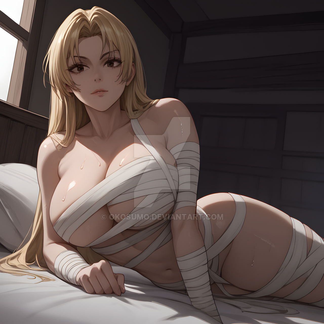 1girls ai_generated ass ass ass_up bandage bandaged_arm bandaged_leg bandages blonde_female blonde_hair blonde_hair blonde_hair_female breast breasts breasts brown_eyes cleavage curvaceous curvaceous_body curves curvy curvy_body curvy_female curvy_figure deviantart exposed_ass exposed_breast exposed_breasts exposed_butt female female female_only hourglass_figure inner_sideboob jujutsu_kaisen light-skinned_female light_skin mummy mummy_costume mummy_wrappings okosumo sideboob solo solo_female voluptuous voluptuous_female watermark yuki_tsukumo