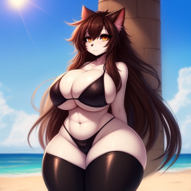 ai_generated amber_eyes beach big_ass big_breasts big_butt bikini black_bikini brown_hair cleavage dark_hair female female_only frosting.ai furry high_waisted_bikini huge_boobs light-skinned_female long_hair looking_at_viewer oc original_character sorceress sorceress_sophia tagme thesadman_ thick_thighs voluptuous white_skin