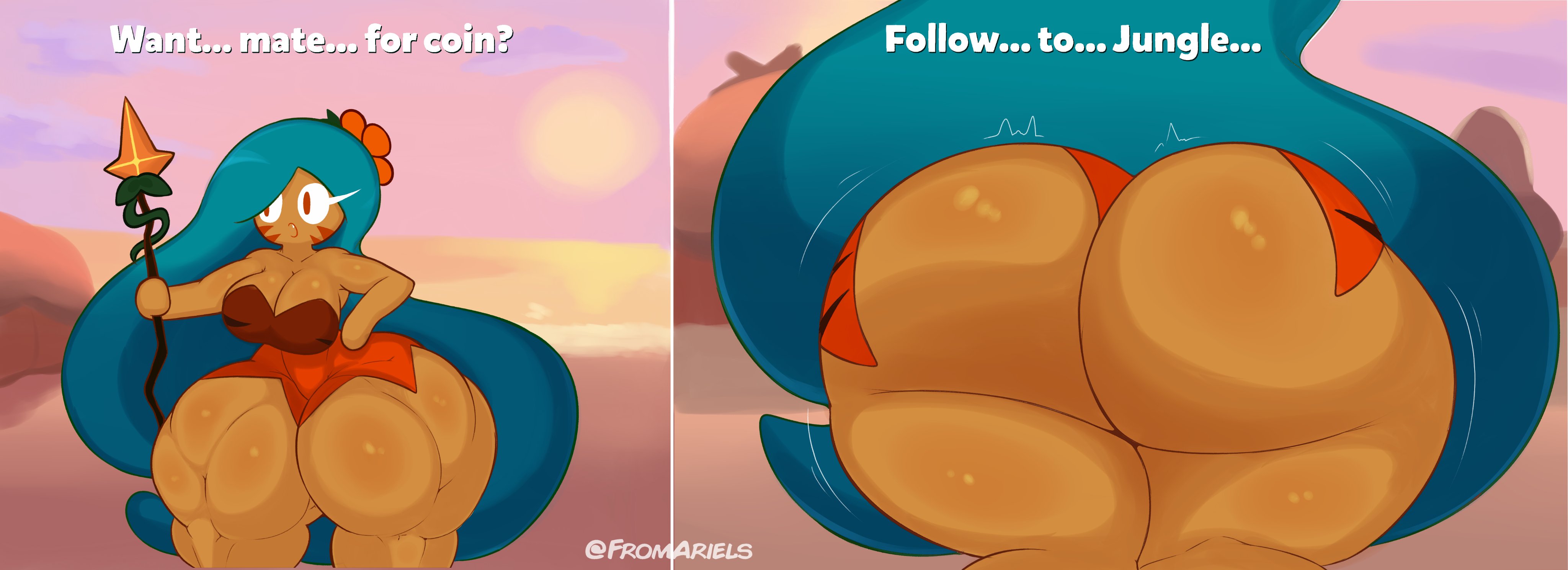 1girls, ass, ass bigger than head, ass focus, big breasts, boob window, breasts, clothed, cookie run, female, female only, fromariels, huge ass, hyper ass, no bra, no underwear, revealing clothes, sideboob, tiger lily cookie, underass