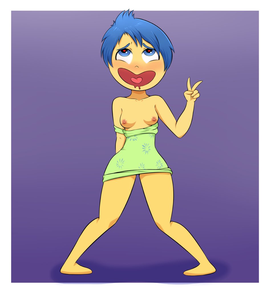 1girls ahe_gao ahe_gao blue_eyes blue_hair breasts breasts breasts disney dress dress_down female_only heart heart_eyes inside_out inside_out_2 joy_(inside_out) looking_up nipples no_bra open_mouth peace_sign pixar saliva short_hair short_hair_female smutjegc solo solo_female solo_focus tagme thesmutjegc topless yellow_body yellow_skin