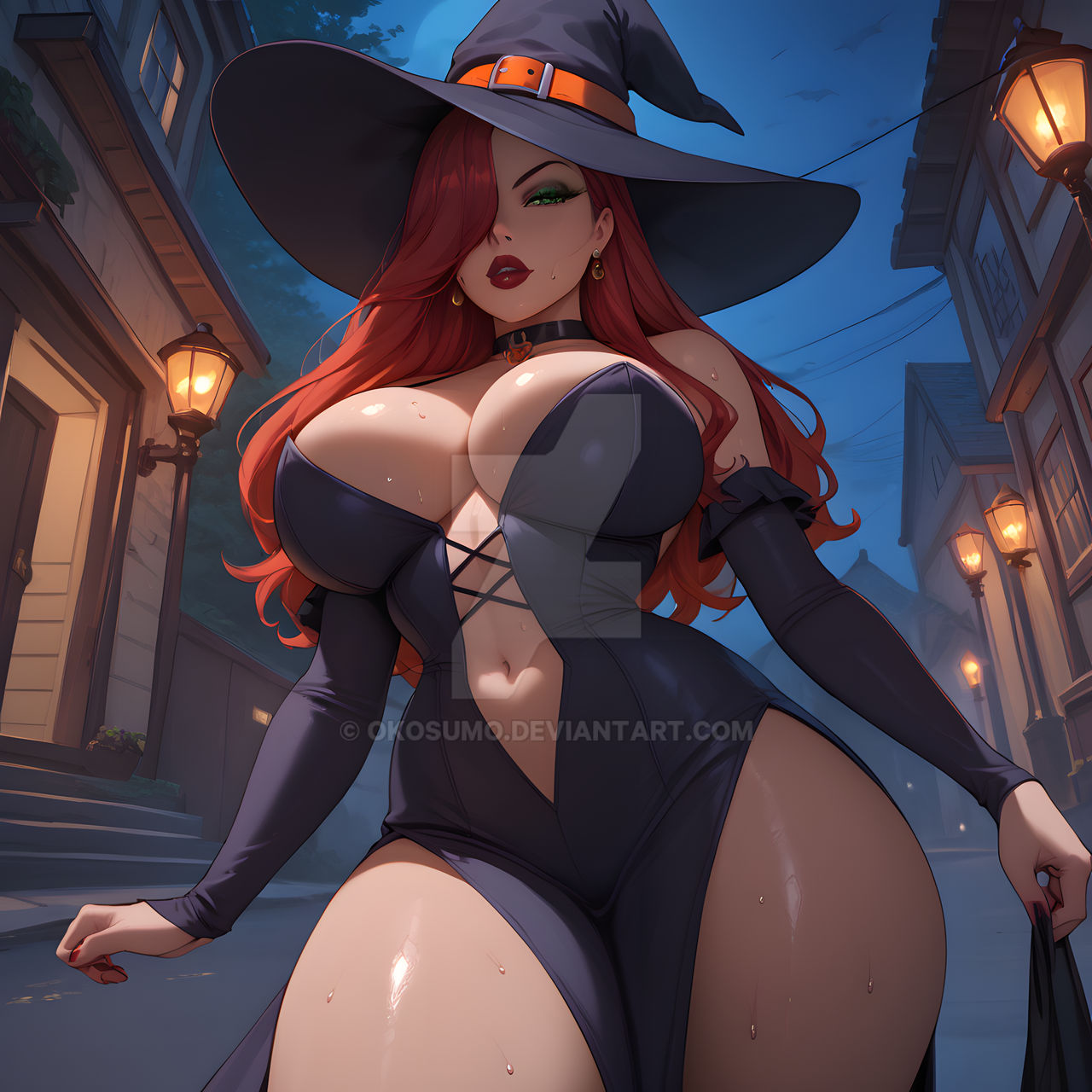 1girls ai_generated ass big_breasts breast breasts choker cleavage collar curvaceous curvaceous_body curves curvy curvy_body curvy_female curvy_figure deviantart exposed_ass exposed_breast exposed_breasts exposed_butt female female_only green_eyes hourglass_figure inner_sideboob jessica_rabbit light-skinned_female light_skin okosumo red_hair sideboob solo solo_female thick_thighs voluptuous voluptuous_female watermark who_framed_roger_rabbit witch witch_costume witch_hat