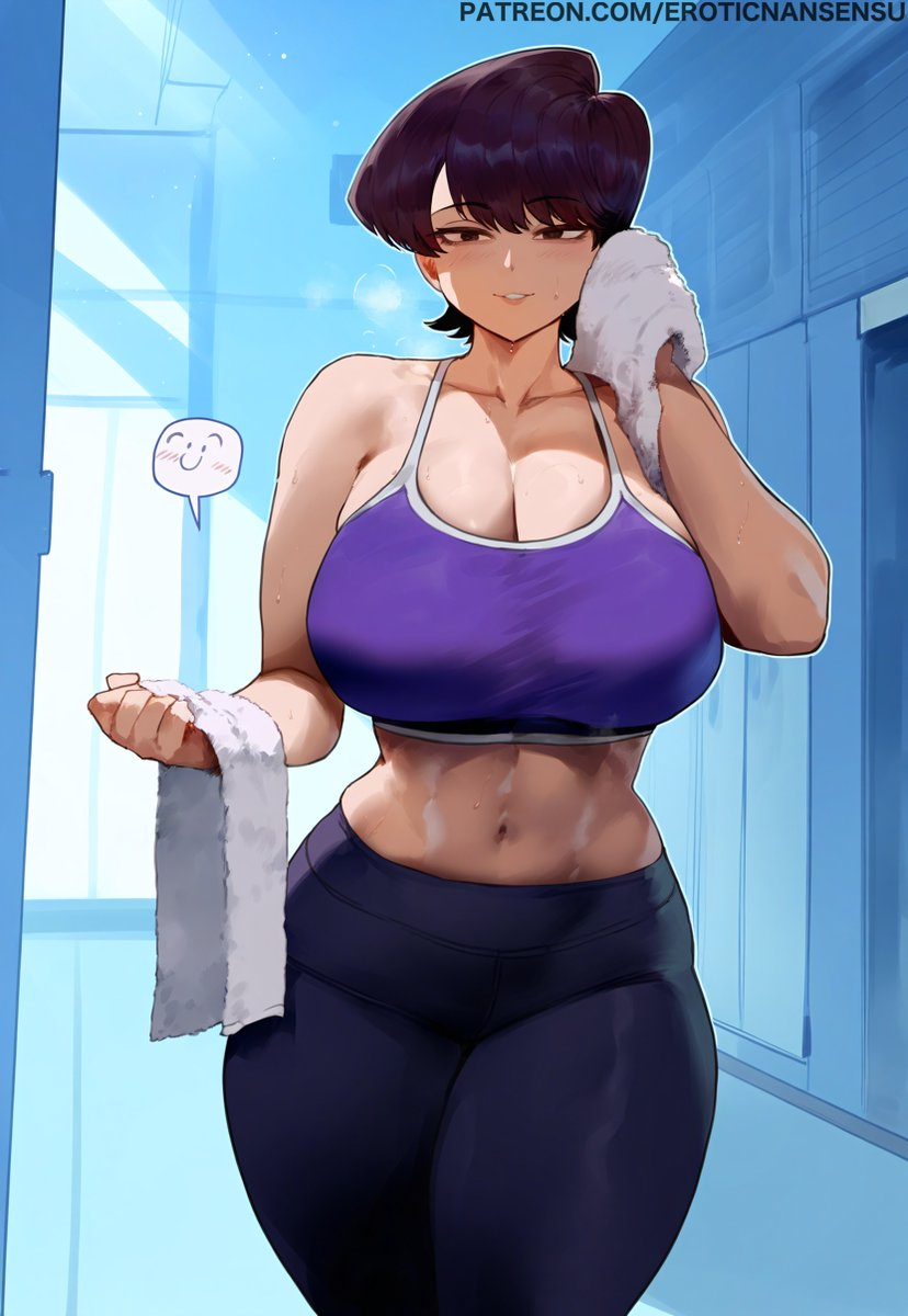 1girls, ai assisted, ai generated, big breasts, breasts, erotic nansensu, female, gym, gym clothes, gym uniform, komi shuuko, komi-san wa komyushou desu, large breasts, mature female, muscular, muscular female, short hair, solo, sports bra, sportswear, thick thighs, yoga pants