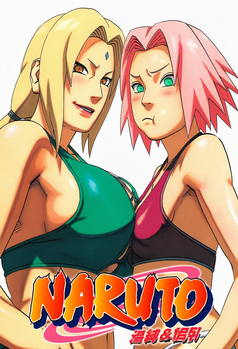 2girls adult_and_teenager age_difference ai_generated annoyed annoyed_expression bikini blonde_hair blush breast_envy breast_size_difference breasts brown_eyes busty cleavage compact_body comparing comparing_breasts cover curvaceous fat_breasts female female_only flat_belly forehead_mark green_eyes height_difference high_resolution huge_breasts jealous looking_at_another looking_at_breasts looking_at_partner manga_cover manga_style masashi_kishimoto_style medium_breasts multiple_females multiple_girls naruto naruto_(series) naruto_shippuden navel older_female older_female_and_younger_female personalover23 petite pink_hair plain_background pout pouting revealing_clothes sakura_haruno simple_background size_difference small_breasts swimsuit teacher_and_student tsunade twintails voluptuous watermark white_background younger_female