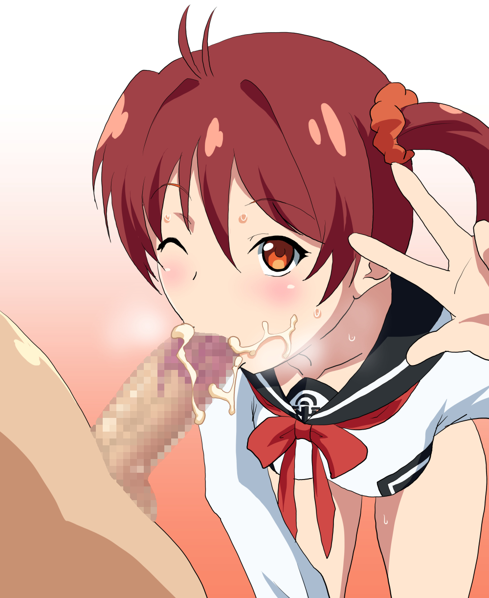 censored character_request cum cum_in_mouth nanadou penis red_hair sweat wink