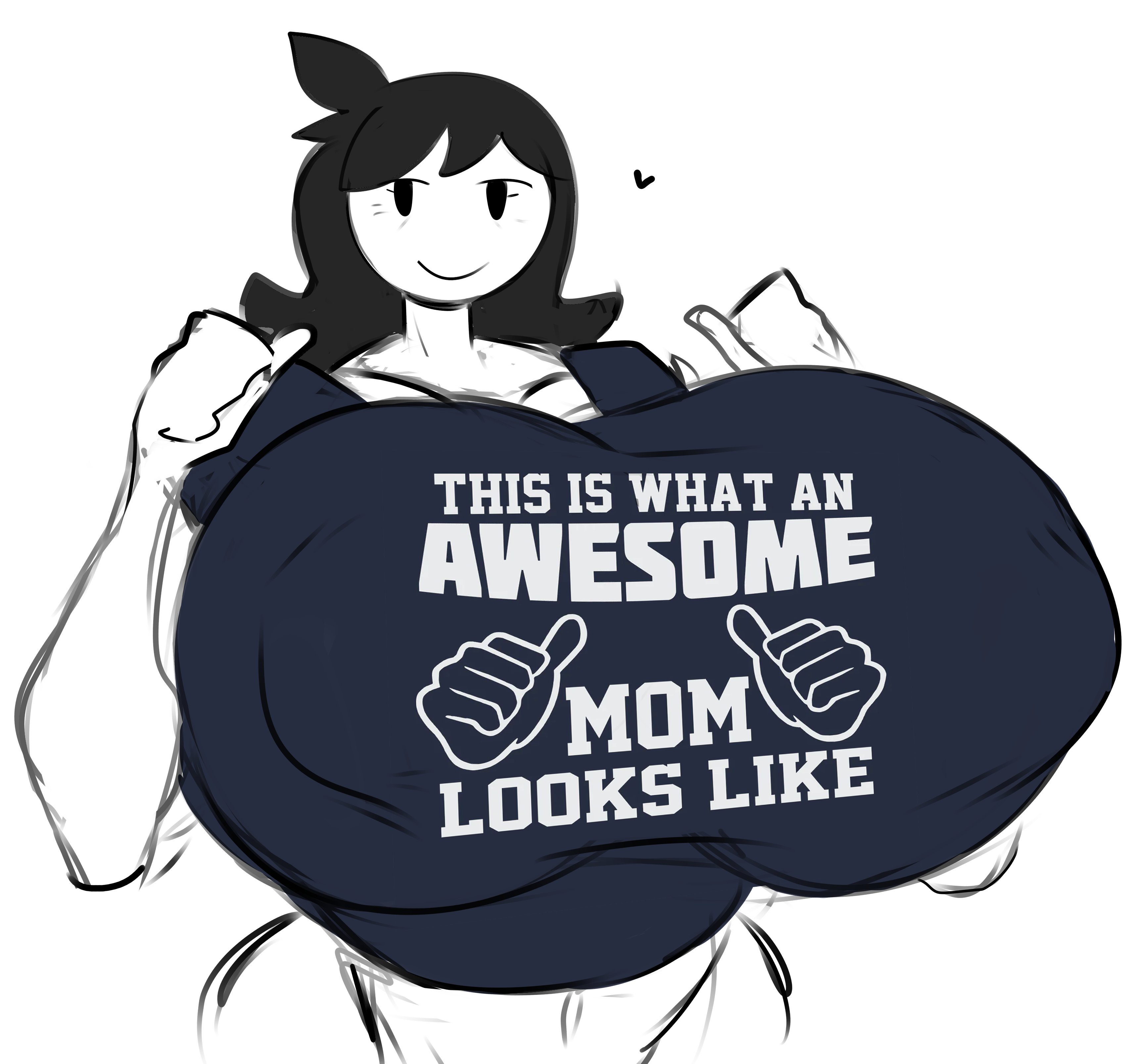 areola bulge, big breasts, clothed, female, female focus, female only, huge breasts, hyper, hyper breasts, jaiden animations, jaidenanimations, jaidens mom, massive breasts, milf, mommy, nipple bulge, tasteofchoklit, text on clothing, this is what an amazing mom looks like, white background, white body