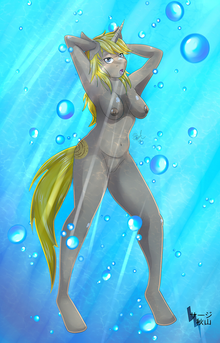 anthro artist blueshark character electricserge equine fan furry furry_only horn horse mammal my_little_pony nude pinup pony pose sandy steelph swim underwater unicorn water