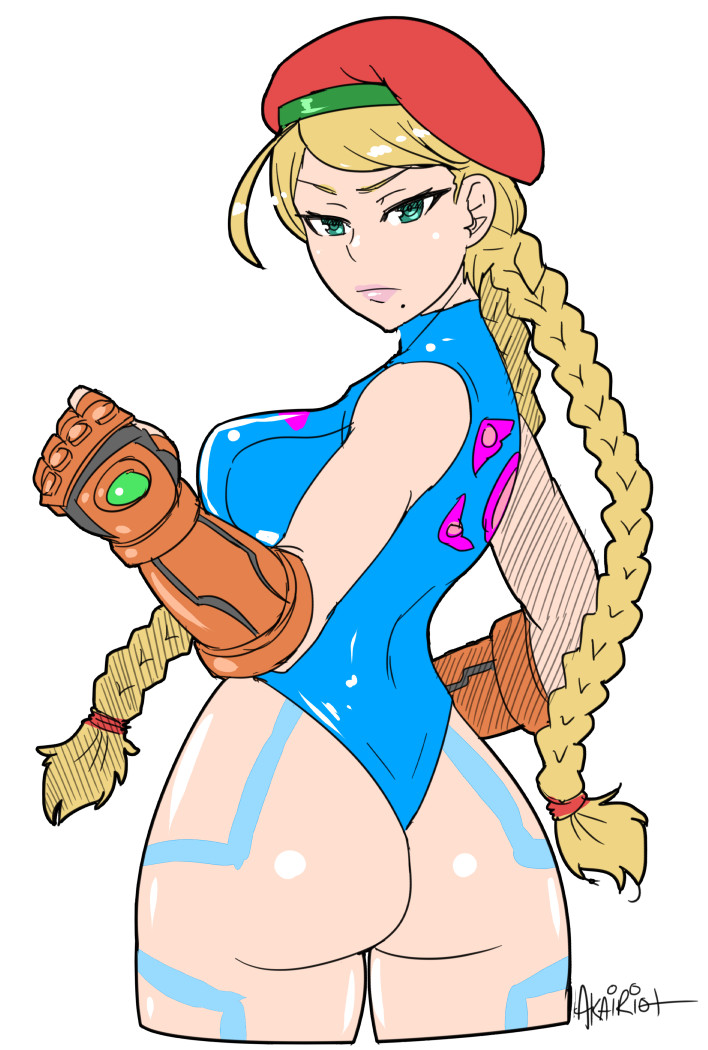 1girls, akairiot, alternate hairstyle, ass, beauty mark, beret, blonde hair, braid, braided hair, braided twintails, braids, breasts, cammy white (cosplay), capcom, cosplay, crossover, female, female only, fingerless gloves, gloves, green eyes, human, leotard, looking at viewer, looking back, metroid, mole, nintendo, samus aran, samus aran (cosplay), solo, solo female, standing, street fighter, twin braids, varia suit, varia suit helmet, zero suit, zero suit samus
