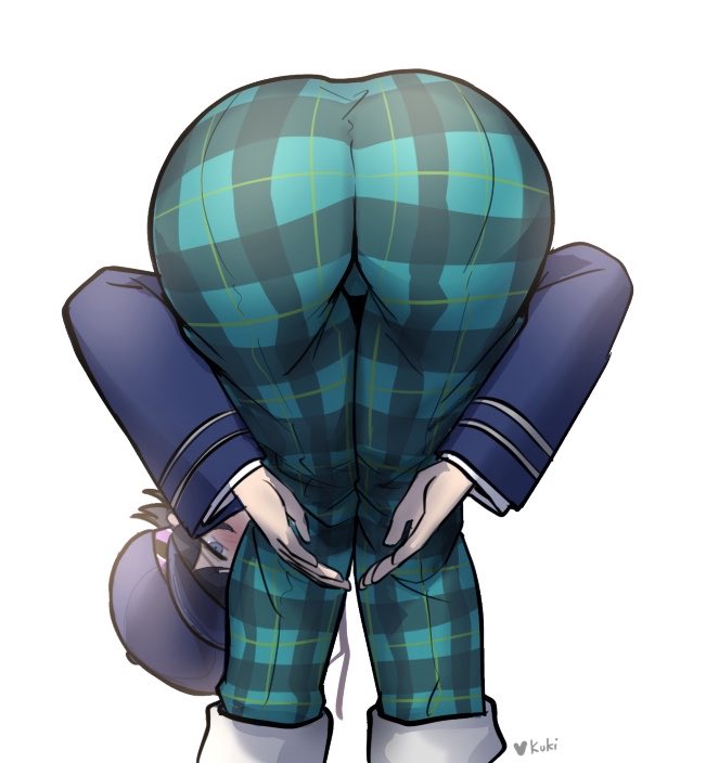 1girls, ass, atlus, blue hair, female, hat, heart butt, kukimoonie, meme, newsboy cap, persona, persona 4, praise da booty (meme), shirogane naoto, short hair, yasogami school uniform