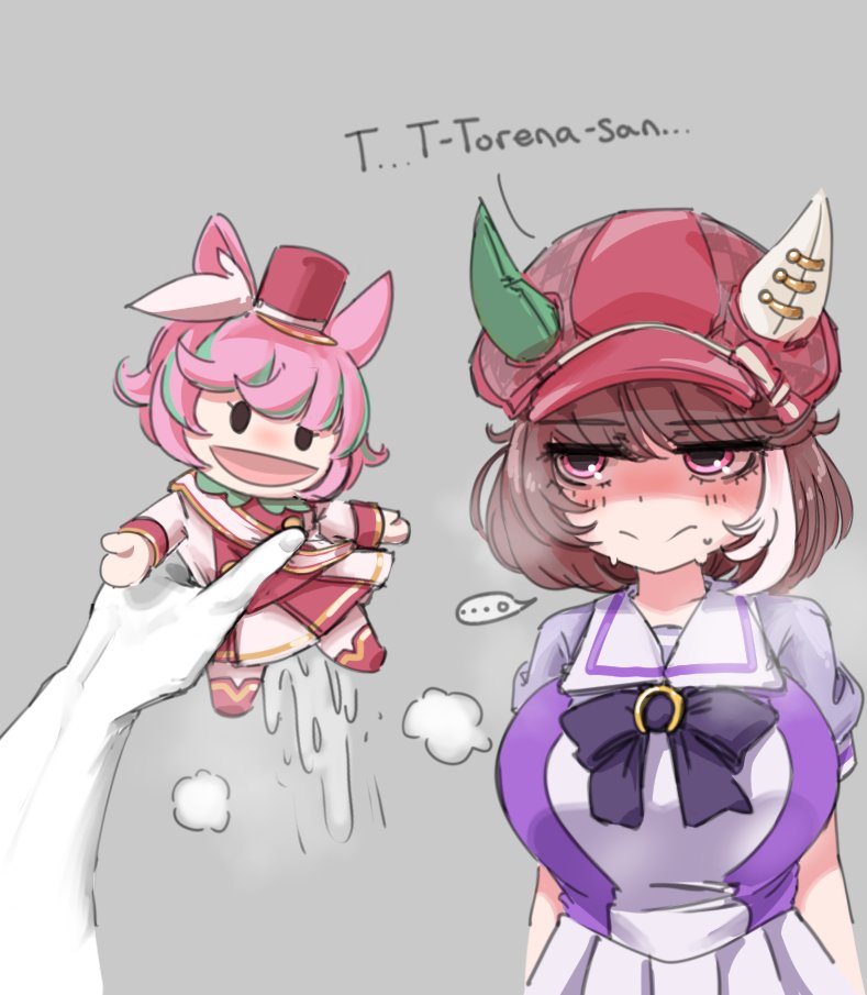 1boy, 1girls, brown hair, clothed, cuckquean, cum, cum drip, doll, female, hat, horse girl, marche lorraine (umamusume), pink eyes, pink hair, puppet, sparkle doll meme, trainer (umamusume), umamusume, umamusume pretty derby