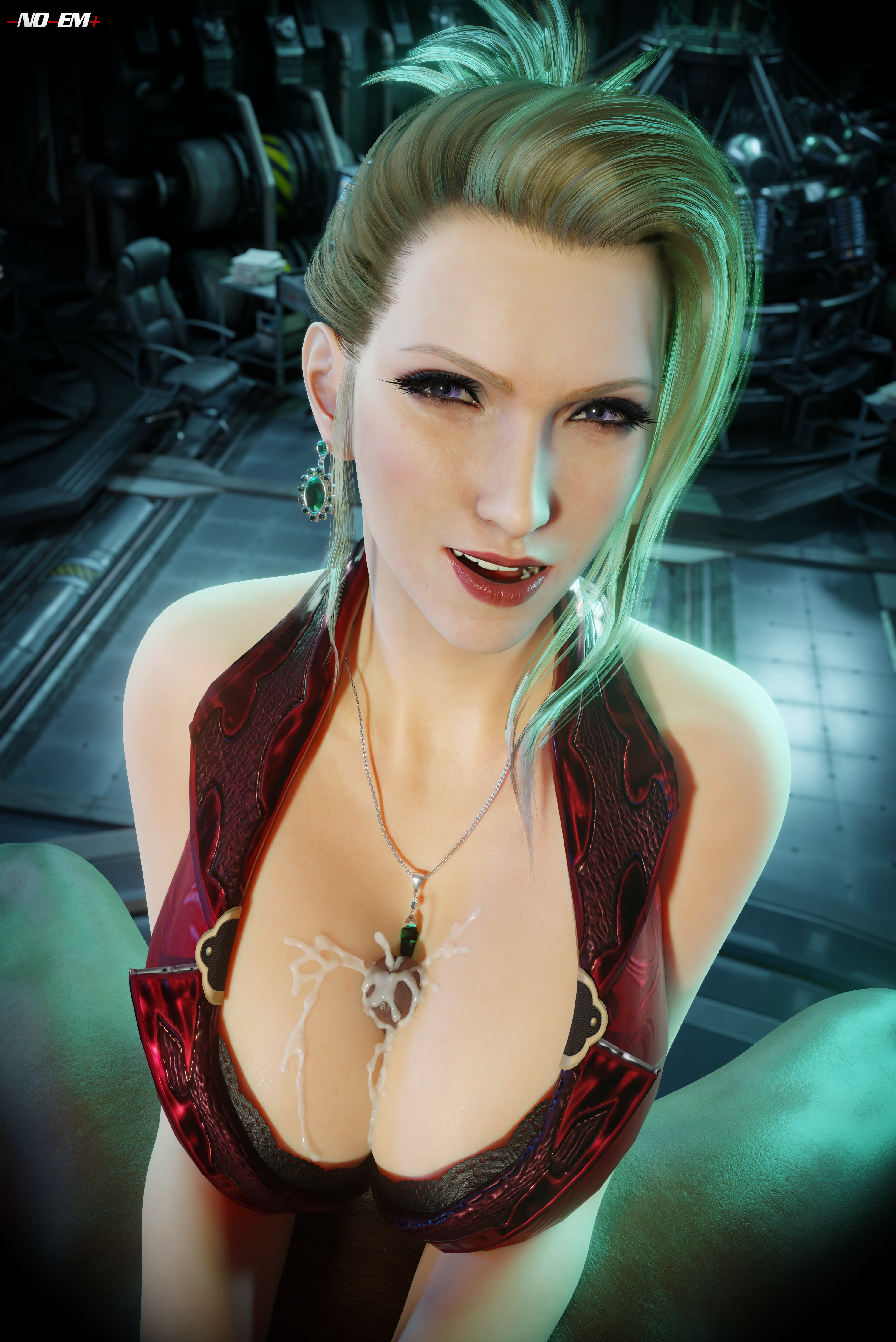 1boy, 1girls, 3d, 3d (artwork), 3d artwork, 3d model, 3d render, absurd res, absurd resolution, absurdres, cfnm, clothed female nude male, clothed sex, cum, cum on breasts, dress, femdom, final fantasy, final fantasy vii remake, high quality, high resolution, highres, interracial, karen haircut, light skin, light-skinned female, light-skinned male, looking at viewer, only one naked, paizuri, paizuri lead by female, red lips, red lipstick, scarlet (ffvii), shaddoll x, straight