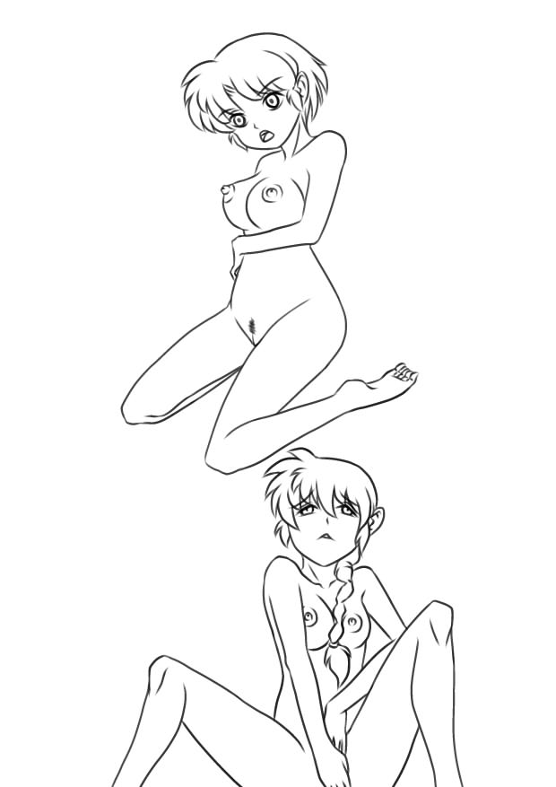 2girls akane_tendo black_and_white female female_only jugx monochrome multiple_girls ranma-chan ranma_1/2 ranma_saotome