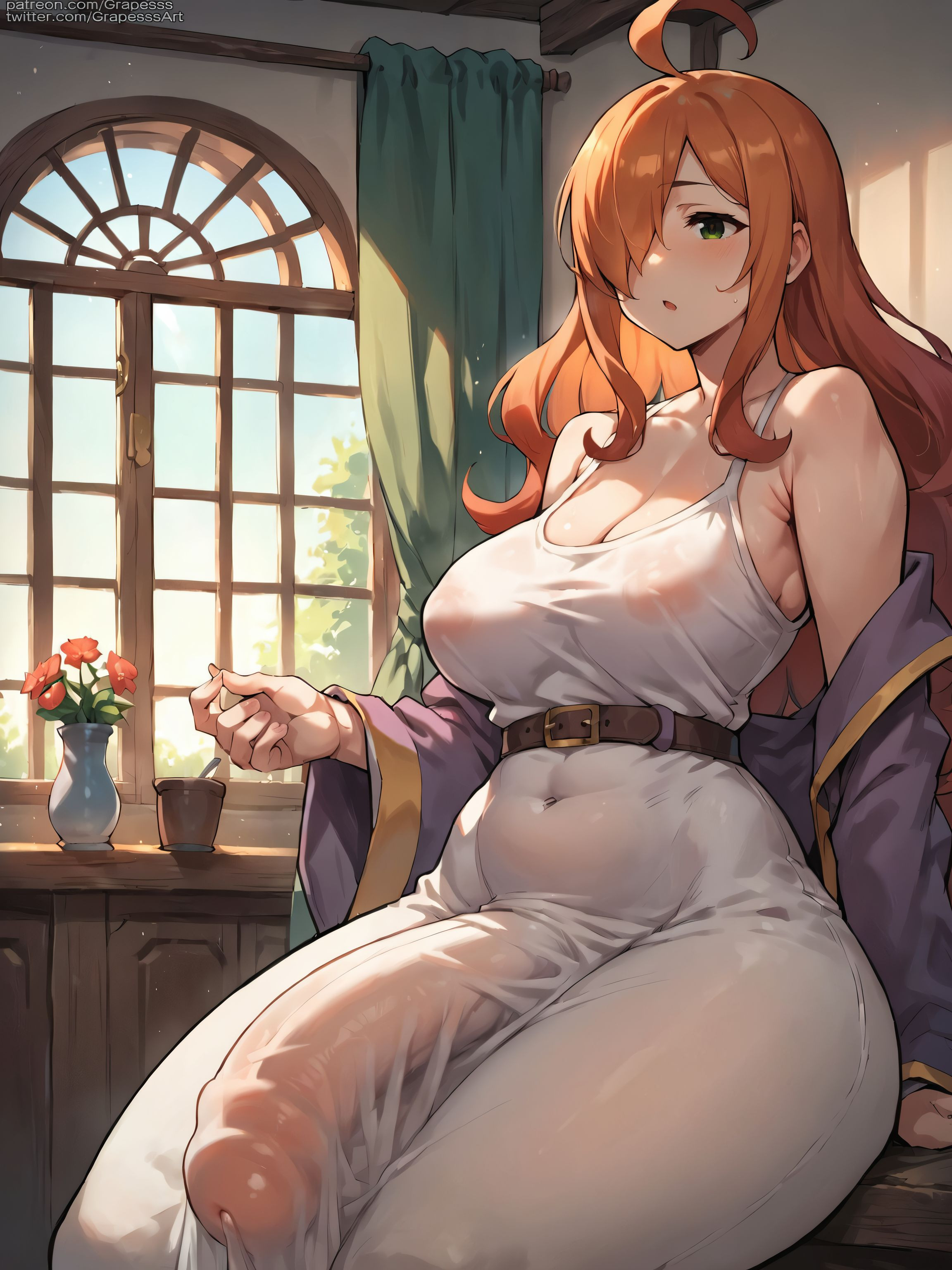 1futa, ahoge, ai generated, ass, balls, big ass, big balls, blush, breasts, bulge, bulge through clothing, erect penis, erection, foreskin, futa only, futa sans pussy, futanari, grapesss, huge breasts, huge cock, intersex, kono subarashii sekai ni shukufuku wo!, large penis, looking at viewer, navel, nude, penis, solo, solo futa, testicles, thighs, uncensored, uncircumcised, veins, veiny penis, wiz (konosuba)