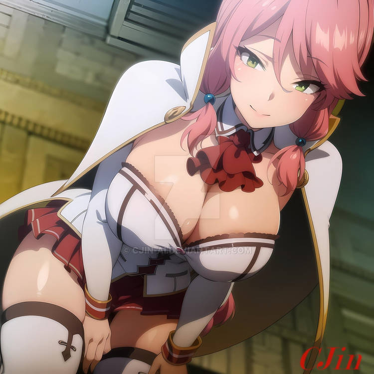 1girls, ai generated, big breasts, breasts, deviantart, female, female focus, female only, flare arlgrande jioral, green eyes, horny, kaifuku jutsushi no yarinaoshi, naughty face, pink hair, princess, redo of healer, solo