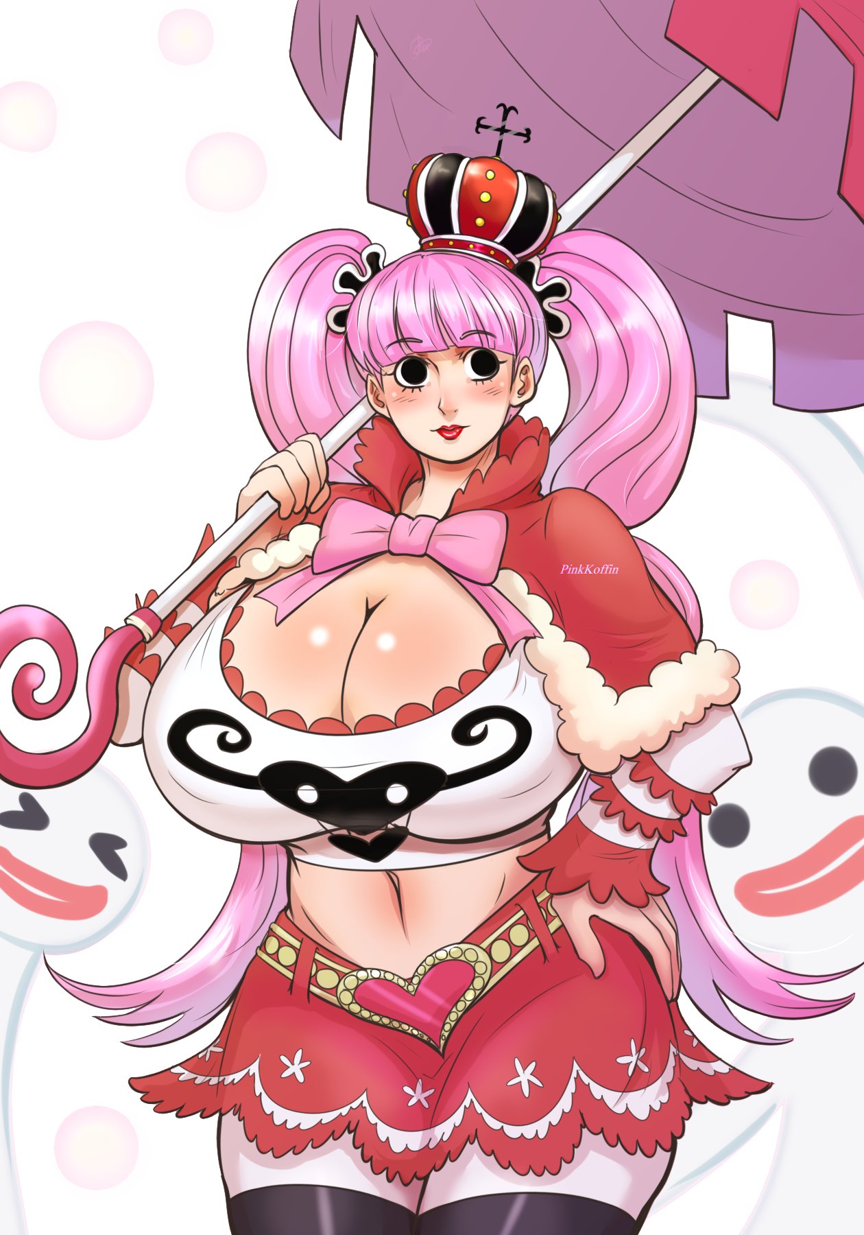 big_breasts black_eyes female female_only ghost huge_breasts one_piece perona pink_hair pinkkoffin skirt thick_thighs umbrella