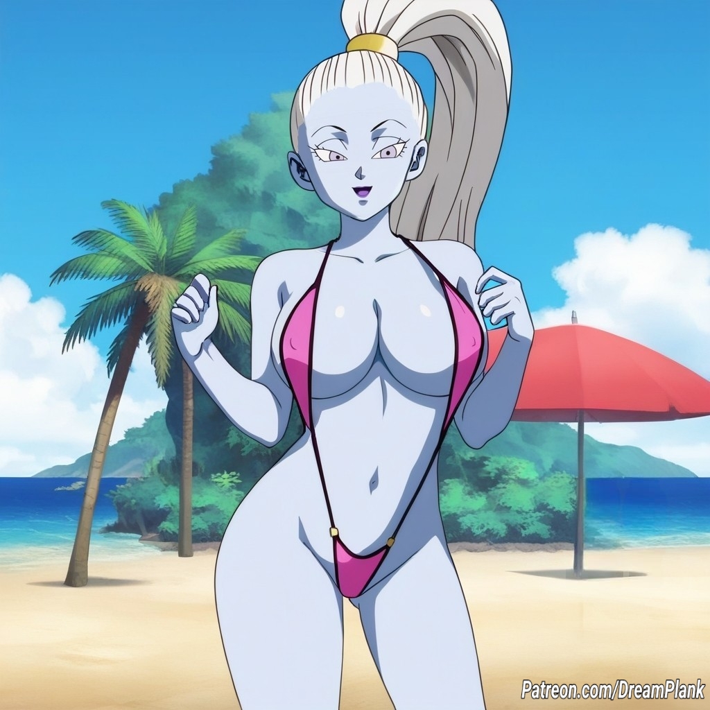 ai_generated bikini blue_skin dragon_ball_super dreamplank large_breasts ponytail purple_eyes thick vados white_hair