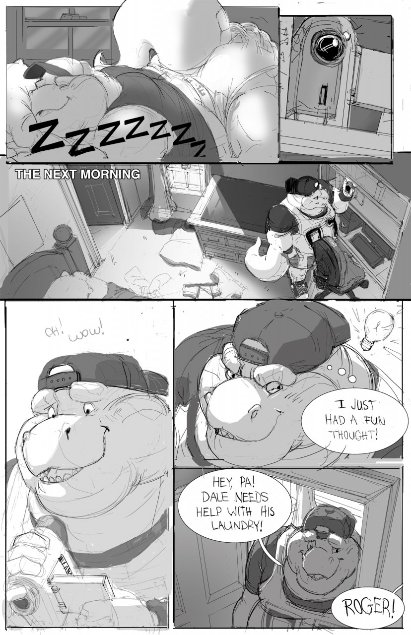 2016 anthro backwards_hat bed biped blush briefs brother_(lore) brothers_(lore) camera closed_eyes clothed clothing comic daire301 detailed_background dialogue digital_media_(artwork) dinosaur duo english_text feces furniture greyscale hat headgear headwear hi_res light_bulb long_tail male monochrome prehistoric_species recording recording_video reptile scalie scat sibling_(lore) sleeping smile soiling soiling_underwear sound_effects speech_bubble tail text theropod thought_bubble tyrannosaurid tyrannosauroid tyrannosaurus tyrannosaurus_rex underwear video_camera vowelless vowelless_sound_effect zzz