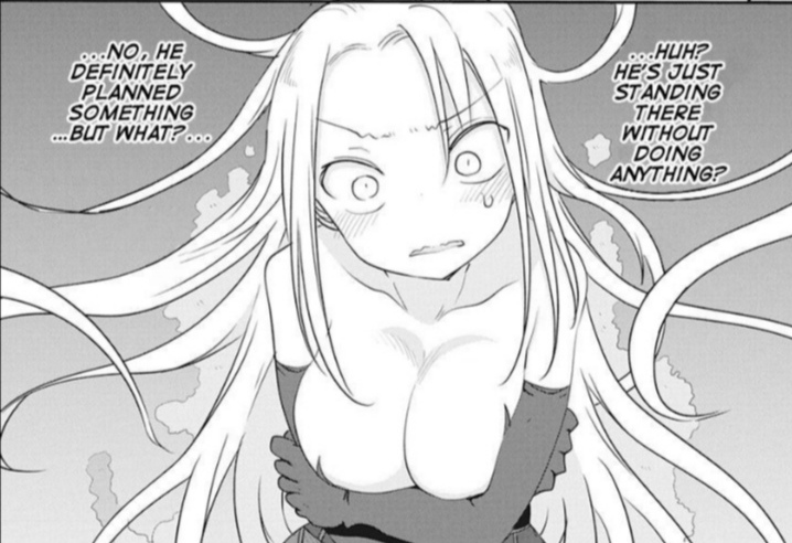 big_breasts big_breasts blush breasts breasts covered_nipples covering_breasts dialogue heion_sedai_no_idaten-tachi long_gloves long_hair no_color piscalat_(idaten)