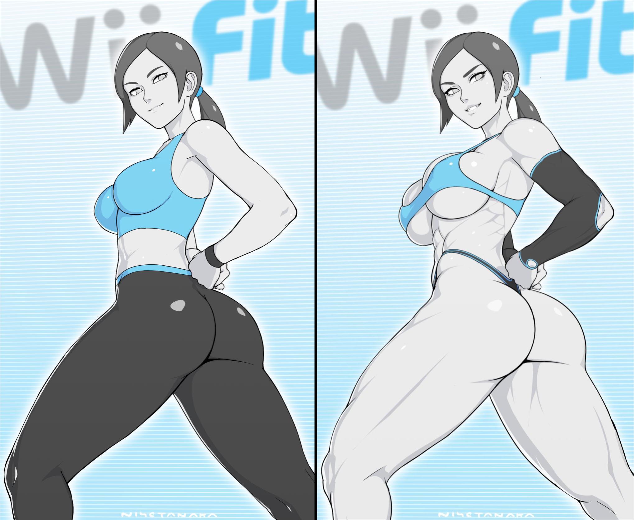 1girls, dark hair, female, female only, grey eyes, large breasts, light skin, medium breasts, medium hair, nisetanaka, nisetanaqa, ponytail, solo, standing, wii fit, wii fit trainer, wii fit trainer (female)