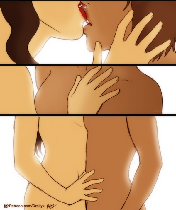 2girls abs asami_sato avatar_legends black_hair brown_hair canon_couple comic dark-skinned_female dark_skin drakyx female female_only human interracial kissing korra long_hair multiple_girls nickelodeon nude short_hair smooth_skin standing the_avatar the_legend_of_korra water_tribe yuri