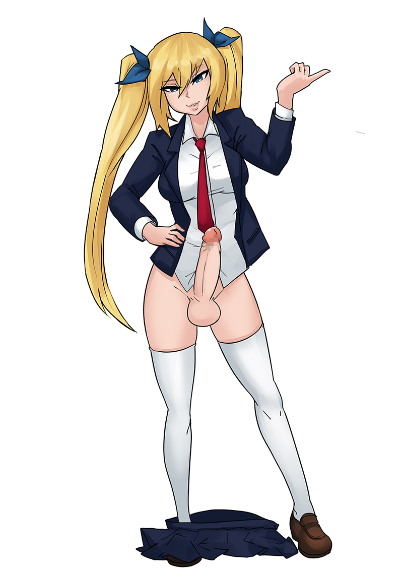 1futa, balls, blonde hair, censored, erection, futa only, futanari, intersex, knightgawain, penis, solo, standing, testicles, tied hair, twintails