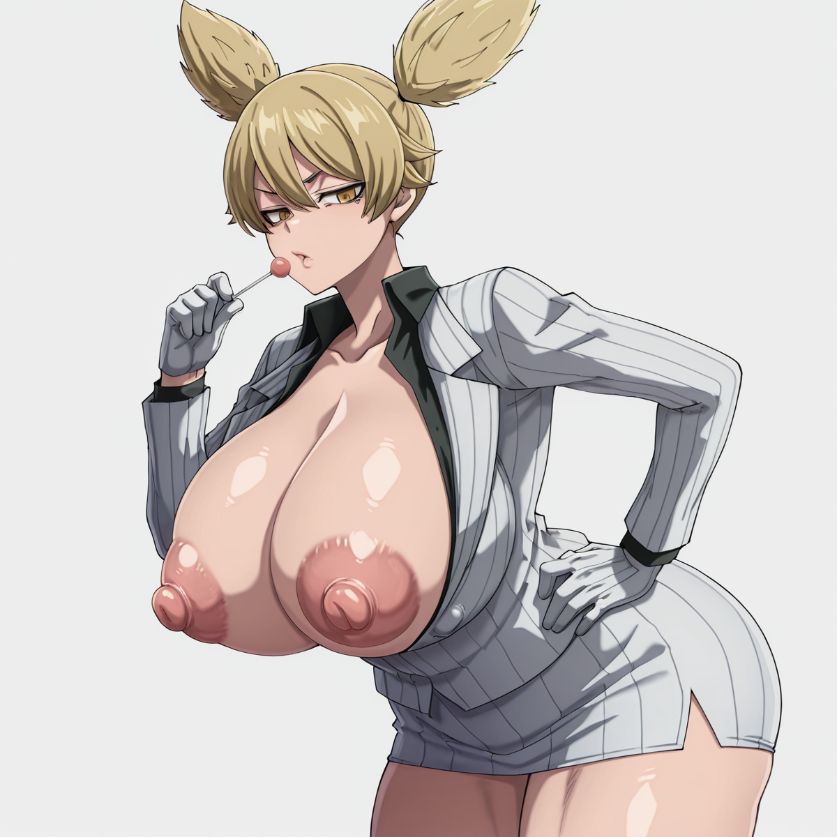 ai generated, breasts, female, huge breasts, momokusa yomogi, suit, tougen anki, zhiro