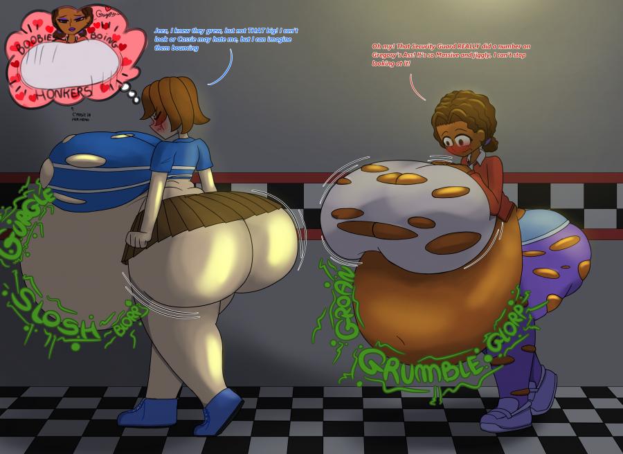 big belly, breasts, cassie (fnaf), cosmiczero, cruel pred, diges, digested, digestion noises, fatal vore, female, femboy, five nights at freddy's, five nights at freddy's: security breach, fnaf, gregory (fnaf), male, massive ass, massive belly, massive breasts, reirend, security guard, stomach bulge, stomach noises, vore, weight gain