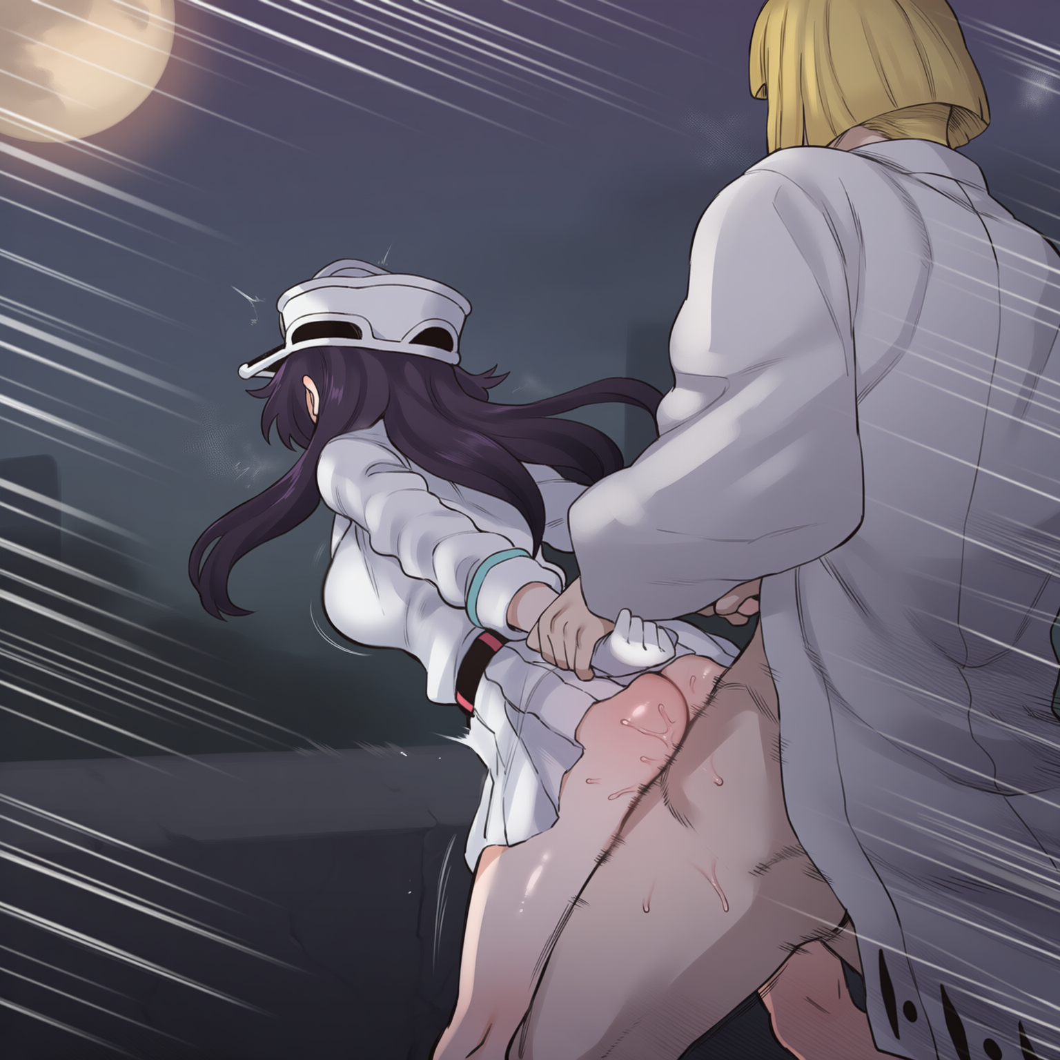 1boy, absurd res, absurdres, ai generated, ass, bambietta basterbine, bent over, black hair, bleach, bleach: the thousand-year blood war, blush, breasts, color, curvy, darklust, deep penetration, doggy style, faceless male, female, grabbing, grabbing from behind, hi res, high resolution, highres, hirako shinji, human, large breasts, male, military, military hat, military uniform, motion blur, motion lines, muscular, muscular male, novelai, purple eyes, pussy, self upload, sex, sex from behind, slim waist, speed lines, standing, straight, sweat, tagme, taller male, toned male, uncensored, vaginal insertion, vaginal penetration, white jacket