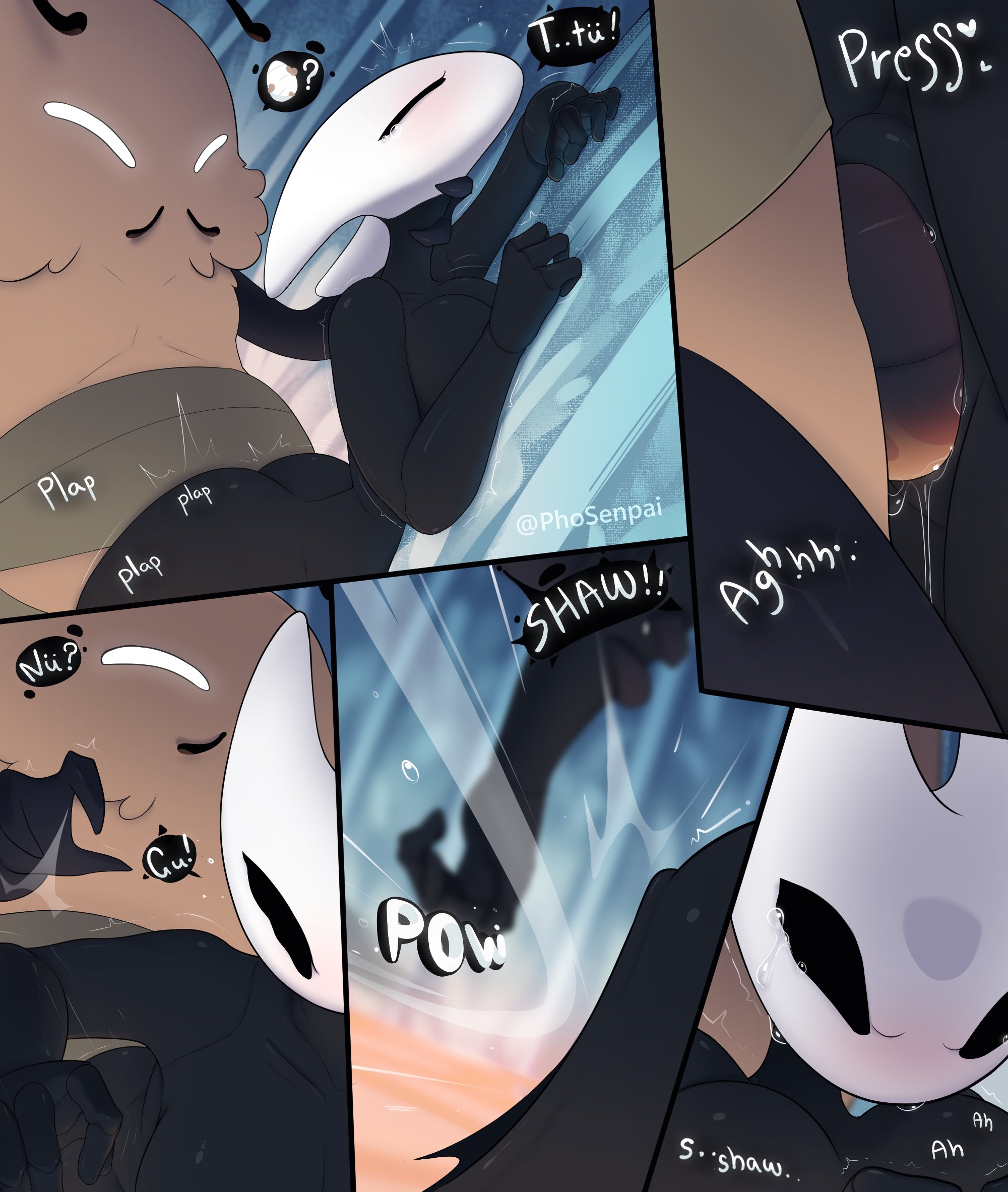 1boy, 1girls, areola, ass, bathing, bathtub, big ass, big breasts, big thighs, blush, breasts, bug, bug girl, comic, dialogue, dubious consent, female, flea, flea (hollow knight), hollow knight, hollow knight: silksong, hornet (hollow knight), hot spring, insect girl, insects, kratt (hollow knight), large breasts, male, mask, nipples, nude, penetration, penis, penis in pussy, phosenpai, pussy, rape, raped female, spank, spanking, spanking ass, spanking butt, tagme, team cherry, text, thick thighs, thighs, water, wet body, wet skin