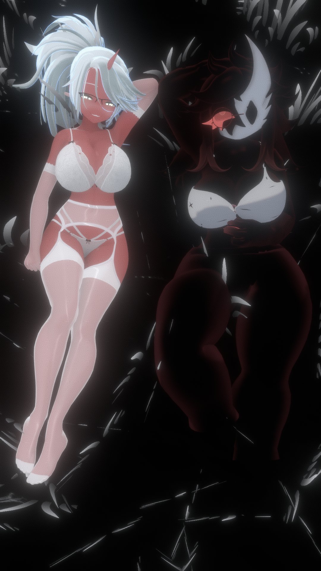 1girls, 2girls, 3d, big breasts, breasts, collaboration, crossover, female, female only, folly (regretevator), kneesocks daemon, panty & stocking with garterbelt, regretevator, roblox, roblox game, silver2299, tagme, trackservolt, vrchat, weird crossover