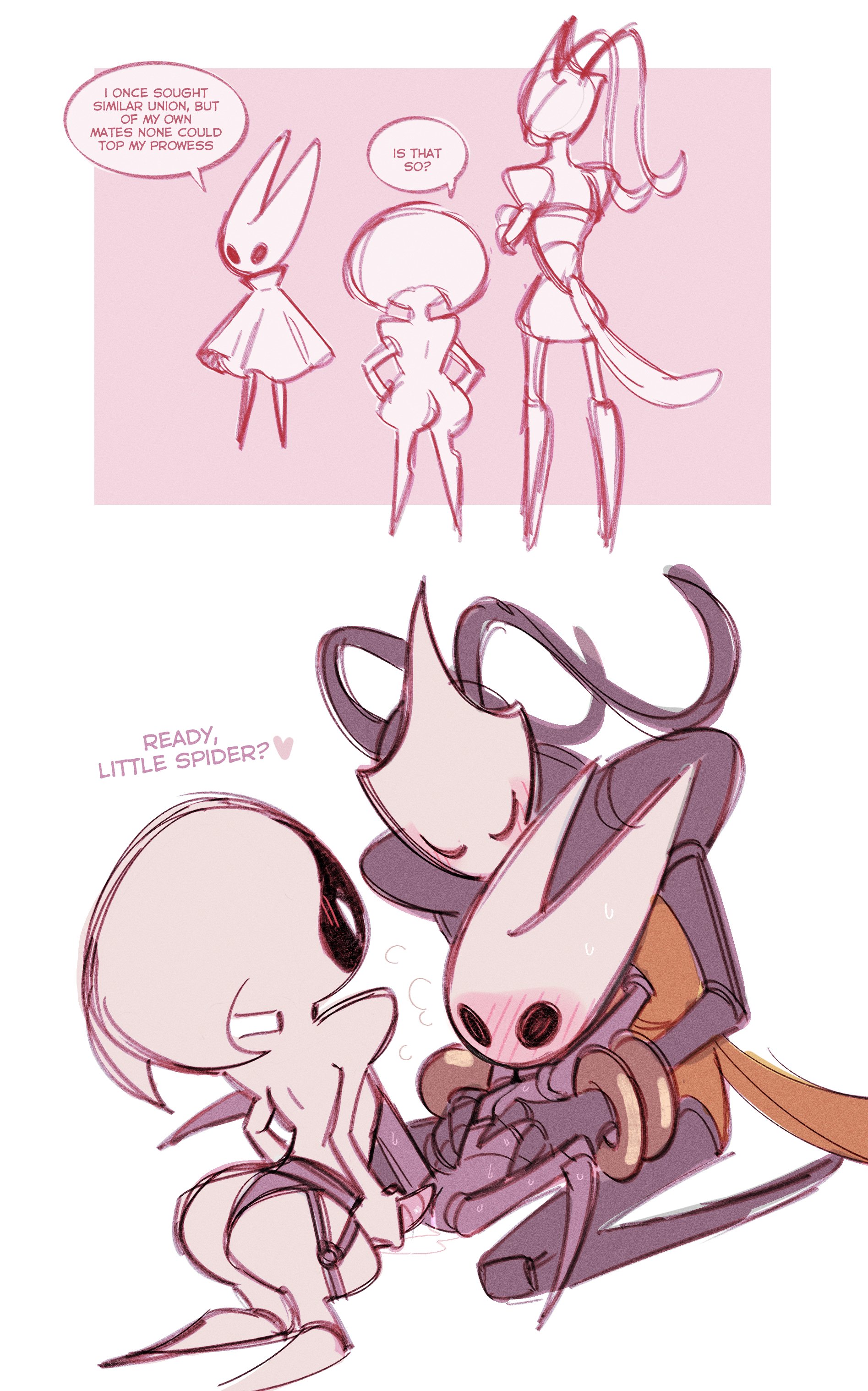 3girls, absurd res, anthro, anthro on anthro, arthropod, ass, bodily fluids, cloak, clothed, clothing, exoskeleton, female, female/female, genitals, group, hi res, hollow knight, hollow knight (franchise), hollow knight: silksong, hornet (hollow knight), imminent sex, imminent vaginal, lace (hollow knight), lesbian, lesbian sex, nude, pussy, shakra (hollow knight), size difference, smaller female, spread legs, spreading, strap-on, strapon, sweat, team cherry, trio, vulva, yuri, zenpornmonk