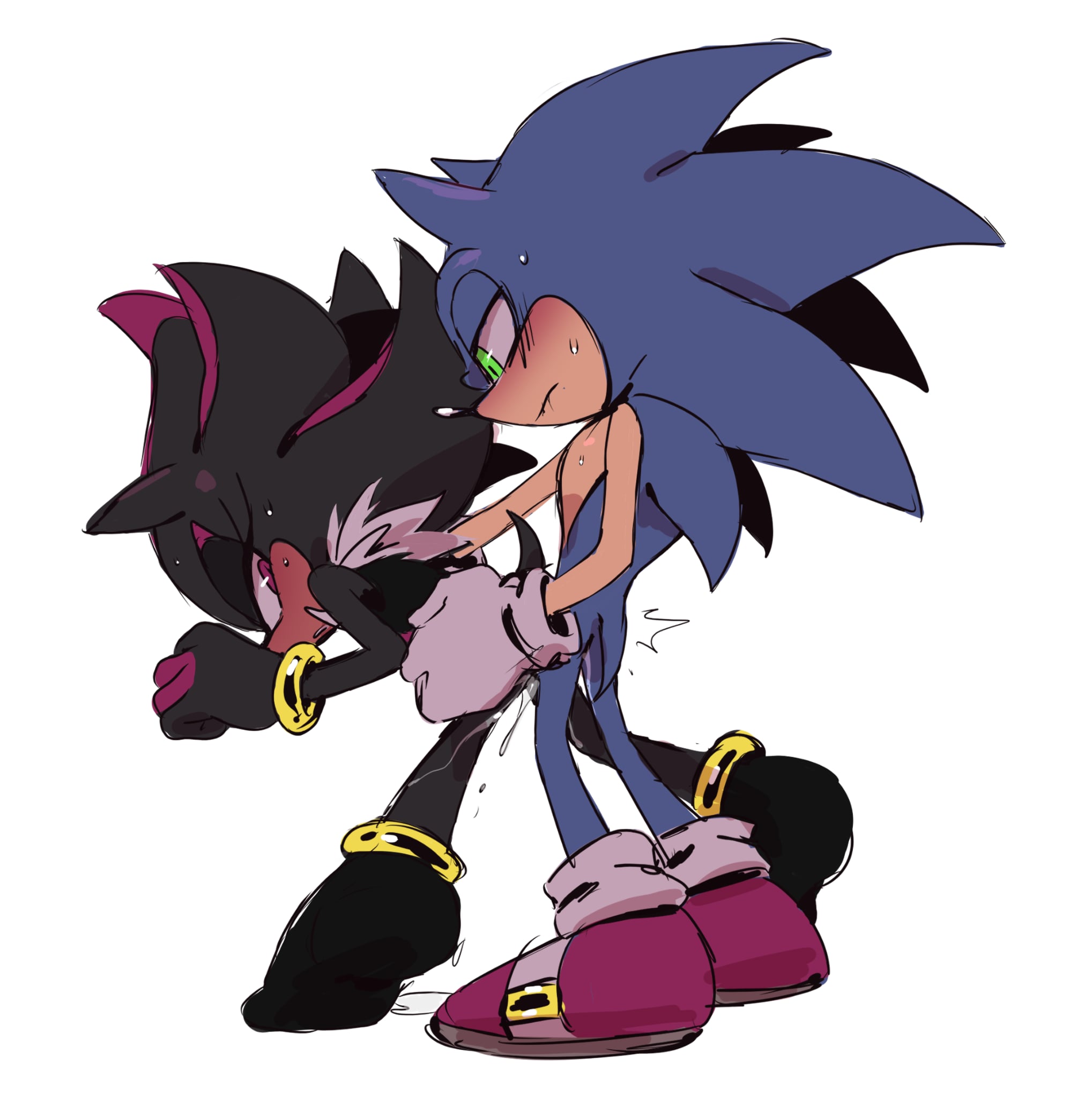 ambiguous penetration, benshir, bent over, biting own lip, blue fur, blush, eulipotyphlan, female, genderswap (mtf), gloves, green eyes, holding hips, male, male dominating female, male/female, red eyes, rule 63, sega, shade the hedgehog, shadow the hedgehog, sonadow, sonic (series), sonic the hedgehog, sonic the hedgehog (series), straight, tagme, white background