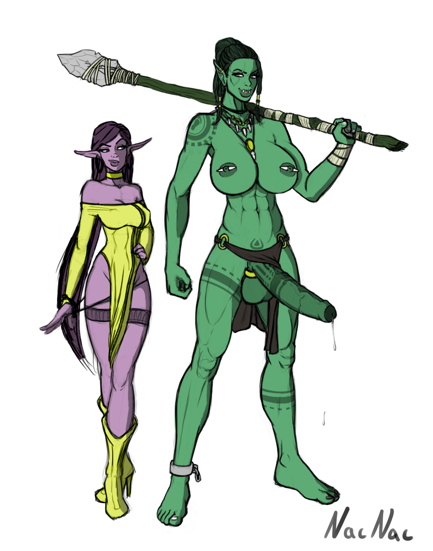1futa, 1girls, abs, anklet, areolae, balls, barefoot, boots, bottomless skirt, breasts, choker, cleavage, color, curvy, dress, earrings, elf, elf female, english text, erect nipples, erection, erection under clothes, erection under loincloth, erection under skirt, feet, female, foreskin, full length, full-length portrait, futa with female, futanari, green skin, hair, high heels, huge breasts, huge penis, imminent sex, intersex, large balls, large breasts, larger futa, loincloth, loincloth lift, long hair, muscular, muscular futa, nacnac, navel, necklace, nipple piercing, nipples, orc, orc futa, panties, panty pull, penis, penis out, penis under clothes, penis under loincloth, penis under skirt, piercing, piercings, pointy ears, ponytail, portrait, precum, precum drip, purple skin, scar, skirt, skirt lift, spear, standing, tattoo, text, thighhighs, tied hair, tusks, uncircumcised, veiny, veiny penis, weapon