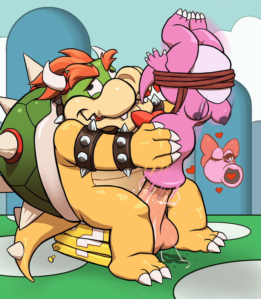 :>= ?_block birdo blowjob bouncing_breasts bowser fellatio heart huge_cock living_fleshlight mario_(series) nintendo oral oral_sex penis super_mario_bros. viledoujinshi