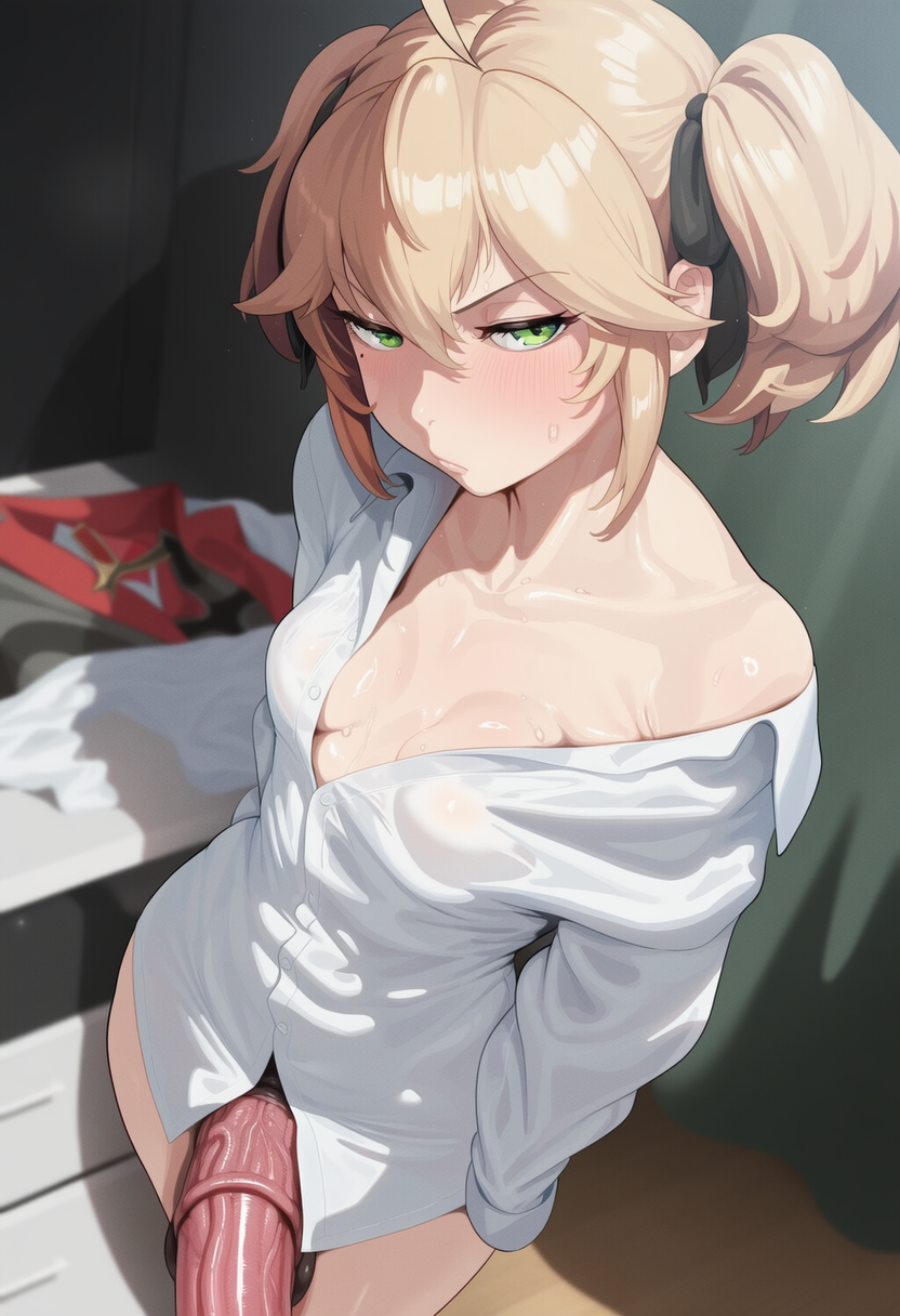 admiral hipper (azur lane), ai, ai art, ai generated, aipornarts, blonde hair, flat chest, futa only, futanari, green eyes, horsecock, intersex