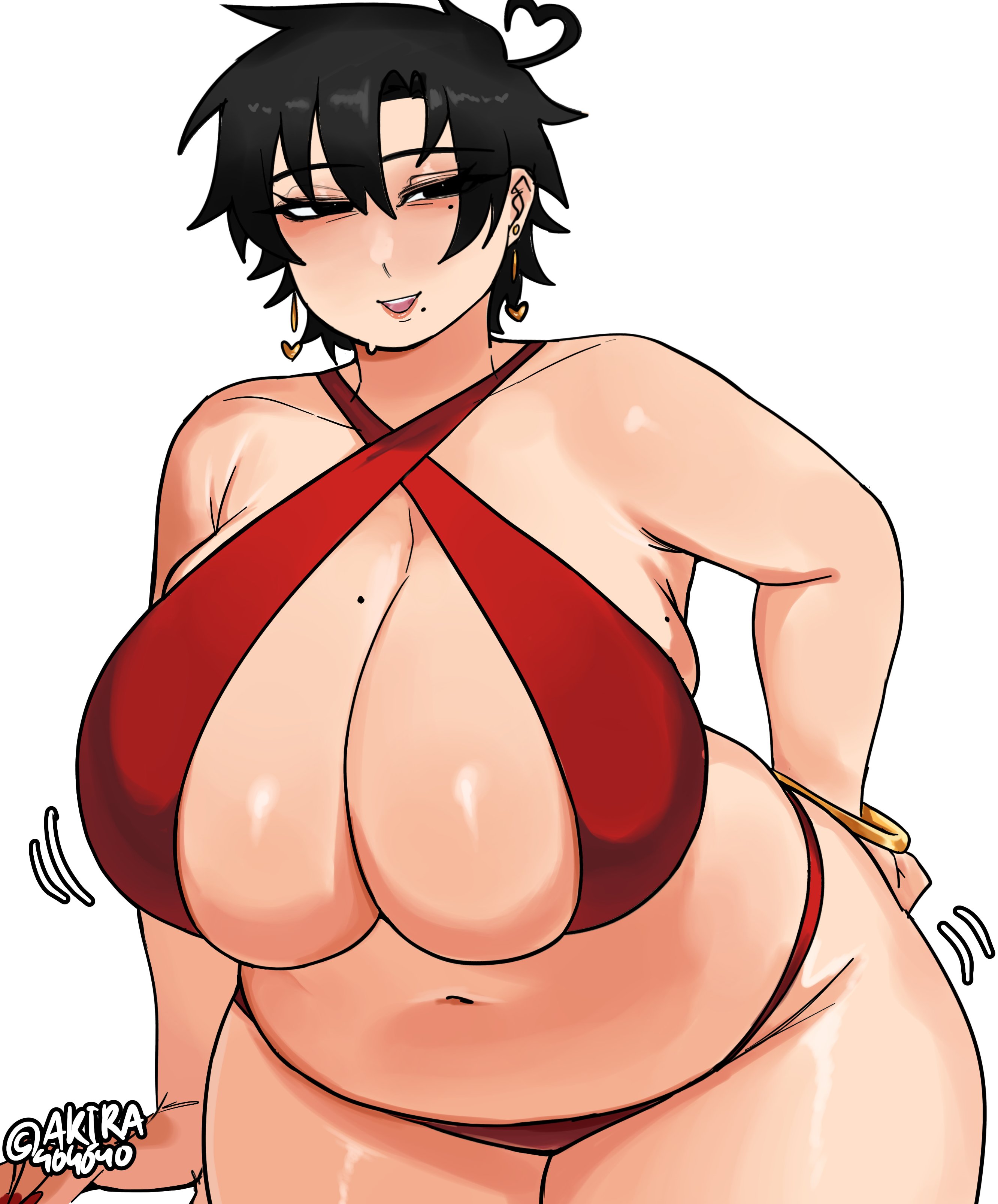 1girls, akira404040, bikini, breasts, chubby, chubby female, cleavage, female, female only, gigantic breasts, huge breasts, human, large breasts, neru (akira404040), revealing clothes, solo, solo female, voluptuous