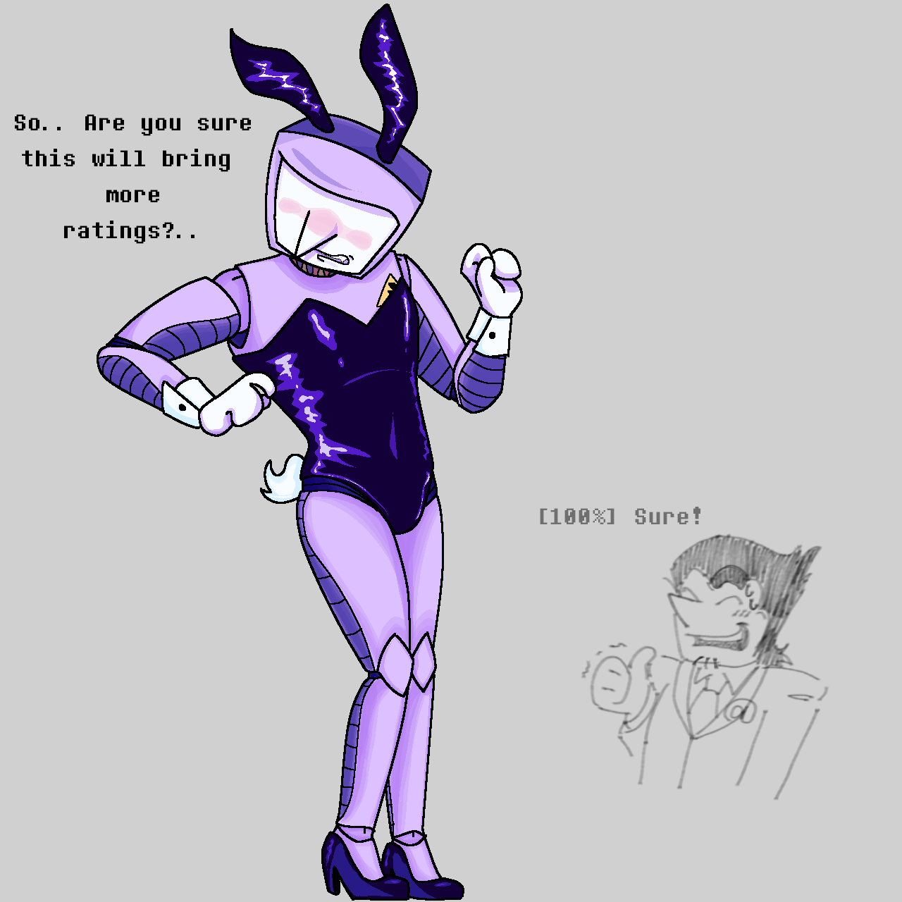 blush, bunny ears, bunny tail, bunnysuit, deltarune, heels, leather clothing, robotic limbs, solo, solo focus, spamtenna, spamton g spamton, tenna (deltarune), tv head