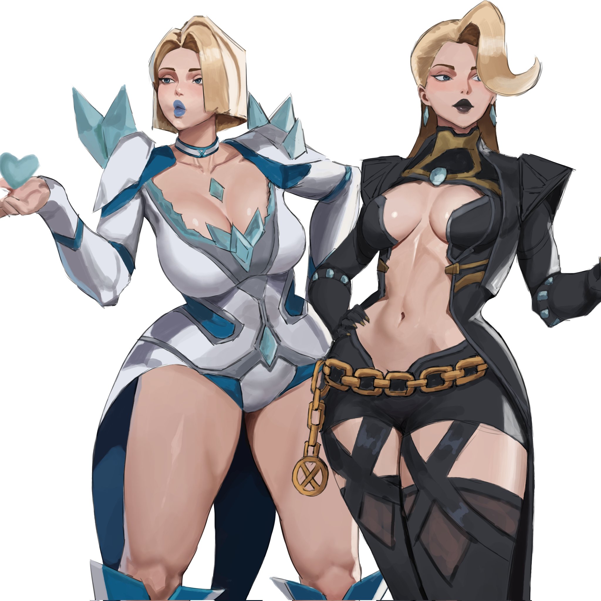1girls, 2d, akinoshi, big breasts, black lipstick, blonde female, blonde hair, blue lipstick, bob cut, boots, breasts, cleavage, clothed, clothed female, elbow gloves, emma frost, emma frost (marvel rivals), emma frost (x-revolution), female, female only, gloves, high heel boots, high heels, light skin, light-skinned female, long gloves, marvel, marvel comics, marvel rivals, thick thighs, thigh boots, thigh highs, thighhigh boots, thighhighs, thighs