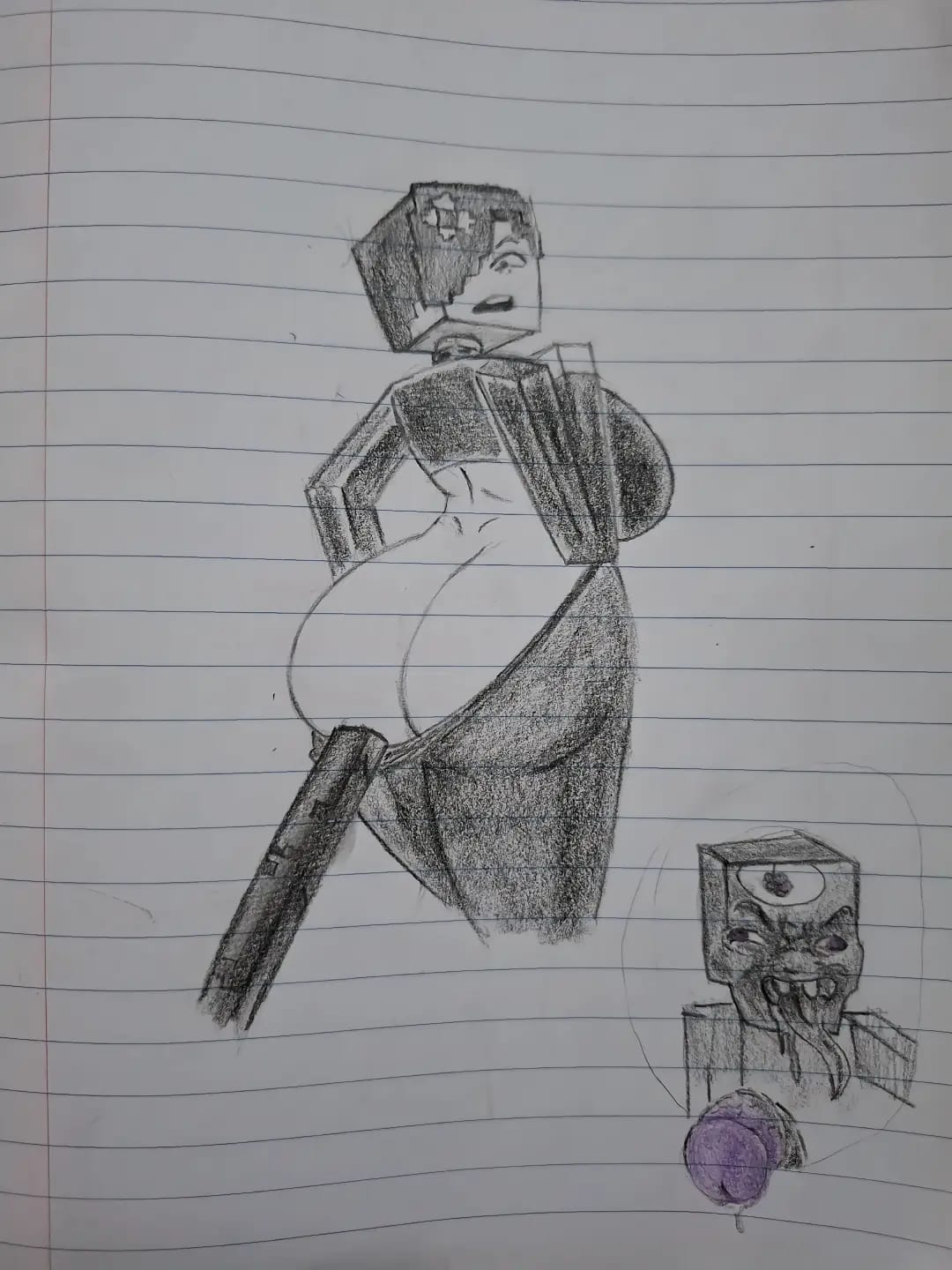 1boy, 1girls, absurd res, ahegao face, artist request, ass, big ass, big breasts, big penis, breasts, collar, confused, confusion, curvy, curvy figure, enderman, eyebrows visible through hair, female, goofy smile, huge ass, huge cock, jenny belle (slipperyt), male, male/female, minecraft, mojang, penis, smile