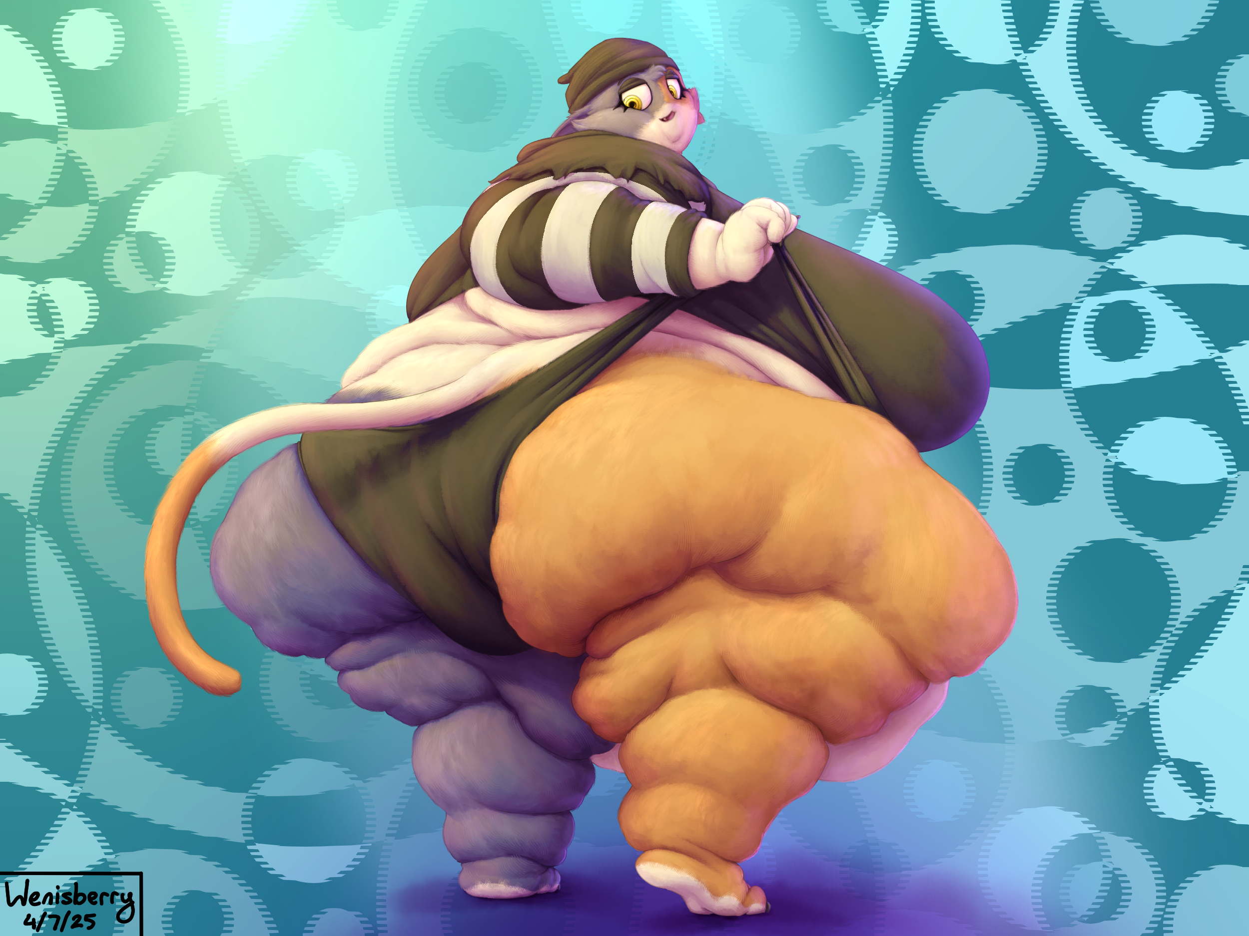 anthro artist_name artist_signature ass_focus bbw breasts fat_rolls fatfur feet feline female fortnite huge_ass huge_belly huge_breasts huge_thighs meow_skulls_(fortnite) overweight ssbbw tagme wenisberry