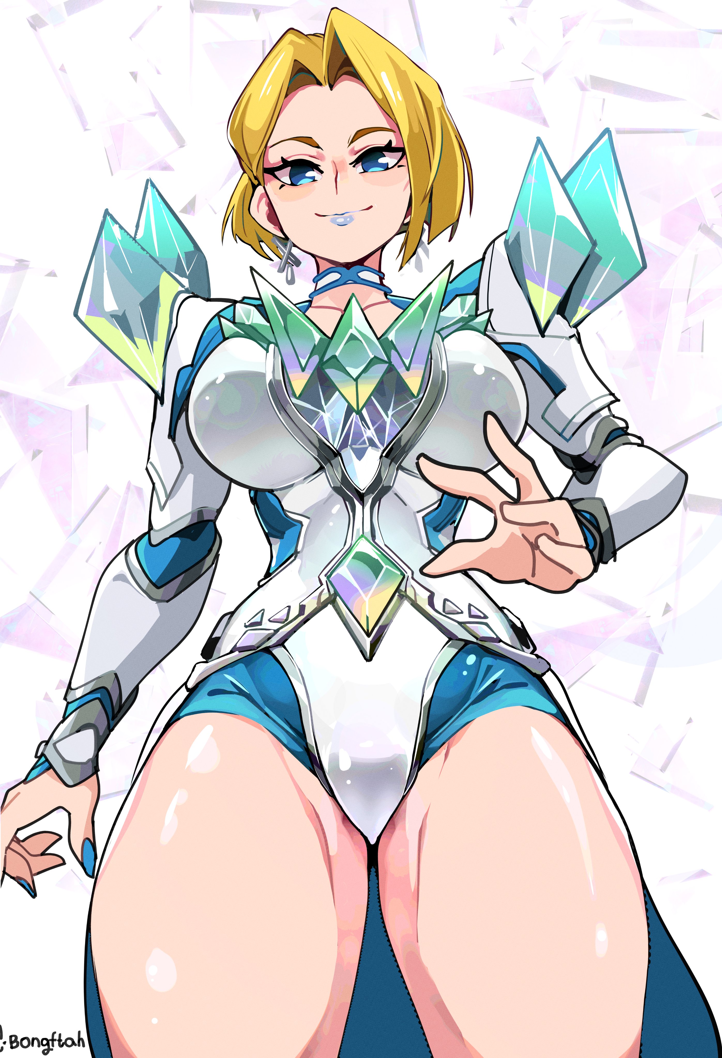 1girls, absurd res, athletic, athletic female, athletic thighs, big breasts, blonde female, blonde hair, blue lipstick, blue nails, bob cut, bongfillstudent, bongftah, breasts, emma frost, emma frost (marvel rivals), female, female focus, female only, hi res, large breasts, leotard, light skin, light-skinned female, looking at viewer, marvel, marvel comics, marvel rivals, thick thighs, thighs, wide hips