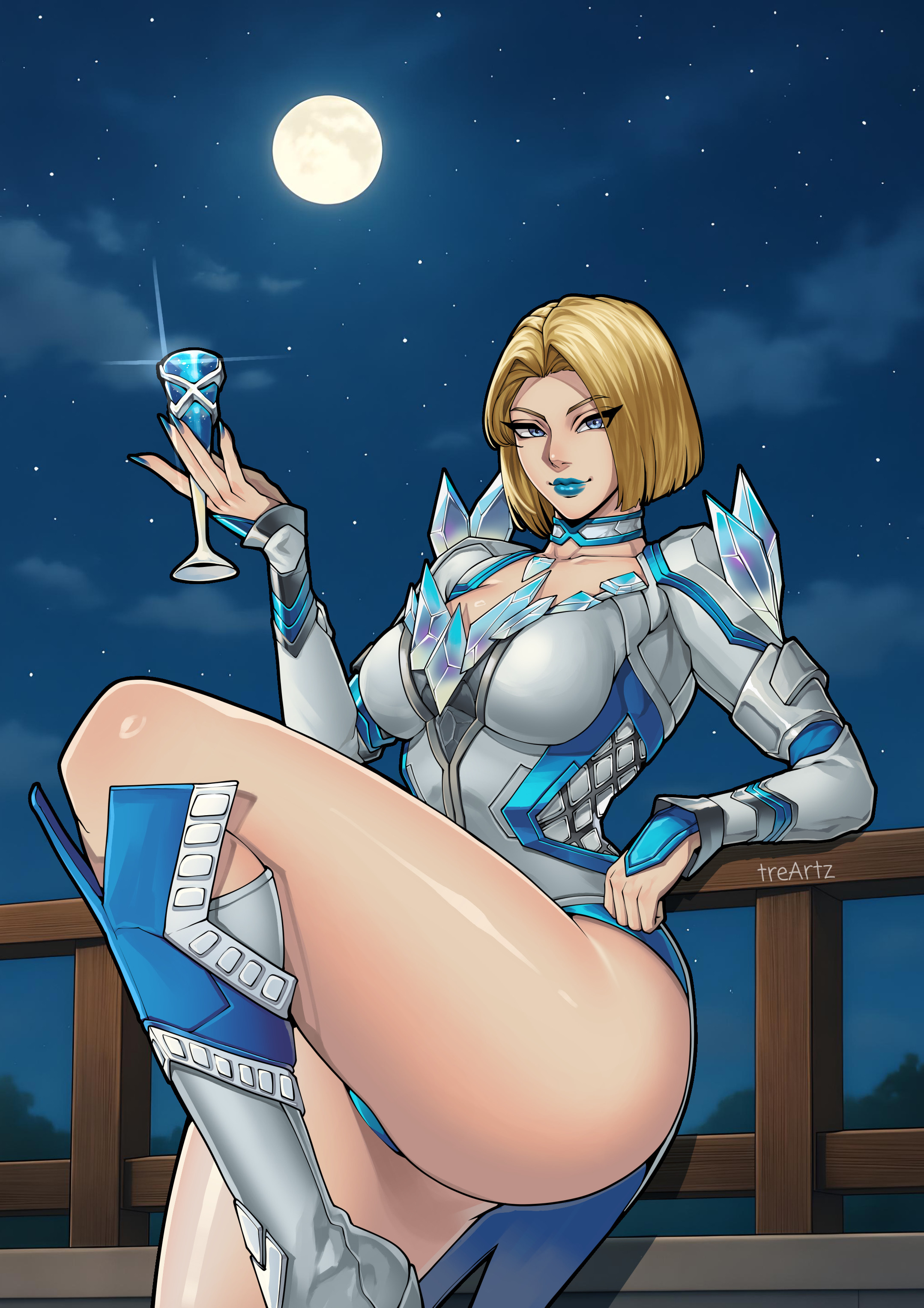 1girls, 2d, absurd res, blonde female, blonde hair, blue lipstick, blue nails, bob cut, boots, breasts, emma frost, emma frost (marvel rivals), female, female focus, female only, hi res, high heel boots, high heels, krakoa, large breasts, lifting leg, light skin, light-skinned female, looking at viewer, marvel, marvel comics, marvel rivals, one leg up, solo, thick thighs, thighs, thotlerrr, treartz, wide hips, x-men