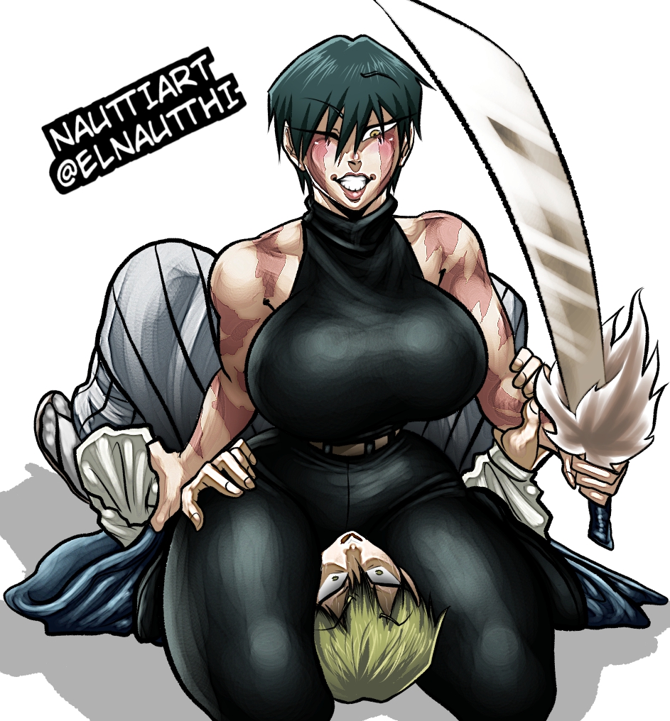 anime, big ass, big breasts, big butt, facesitting, jjk, jujutsu kaisen, maki zenin, nauttiart, tomboy, zenin maki, zenin naoya