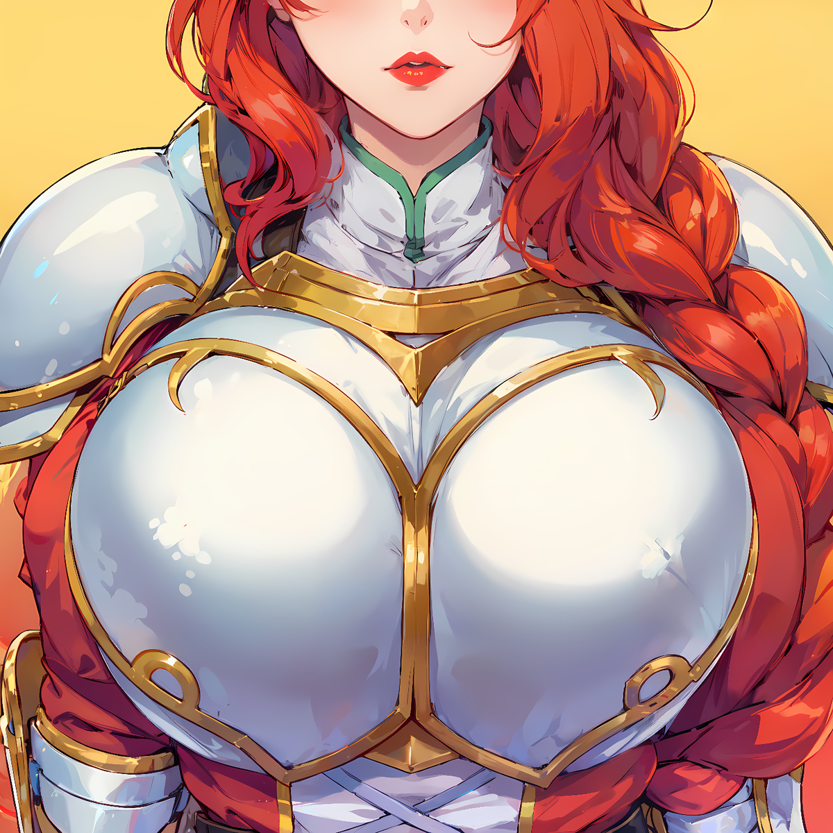 ai generated, armor, armored female, big breasts, breasts, female, fire emblem, fire emblem: path of radiance, fire emblem: radiant dawn, fully clothed, gifted11, red hair, red lipstick, titania (fire emblem)