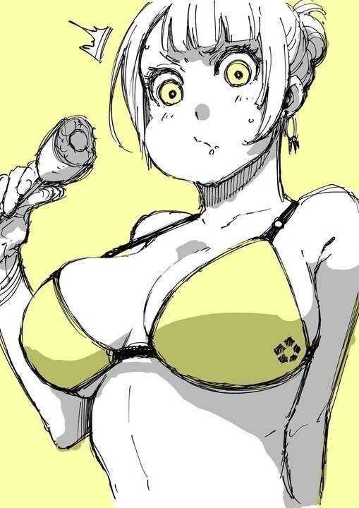 1female, 1girl, 1girls, big breasts, blue lock, breasts, curvy figure, earring, eating, embarrassed, female, female focus, female only, red hair, simple background, simple shading, teieri anri, yellow bra, yellow eyes
