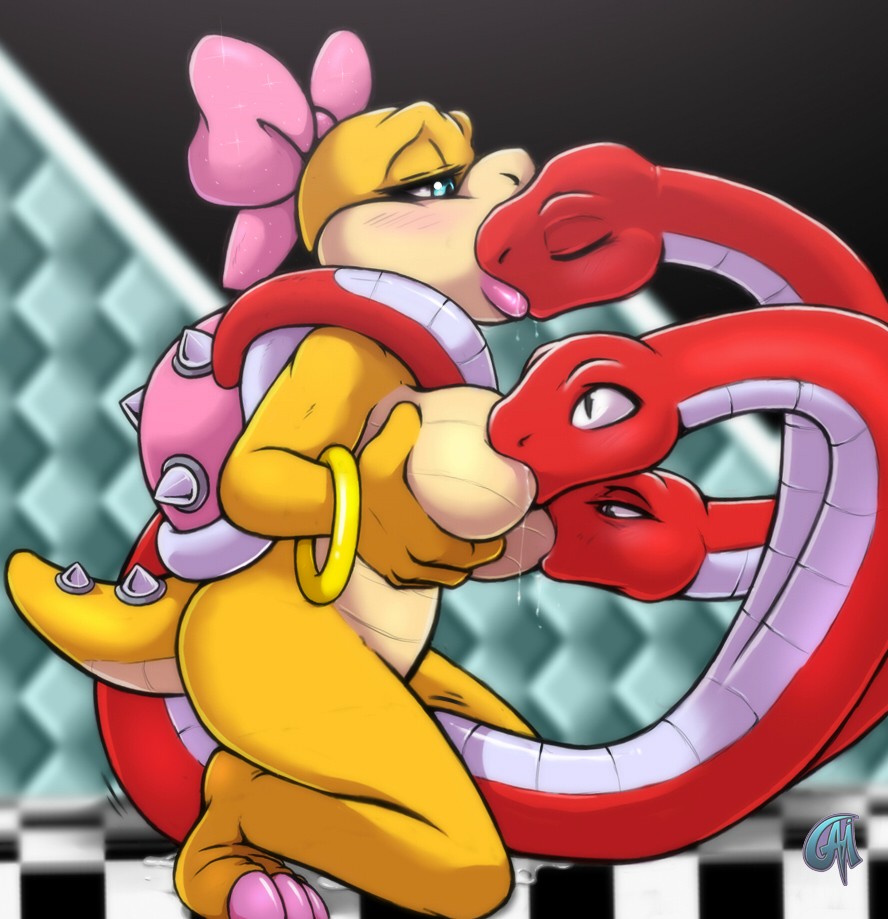 2014 anthro bedroom_eyes big_breasts blue_eyes blush bow breast_sucking breastfeeding breasts closed_eyes cum cum_in_ass cum_in_pussy cum_inside dark_nek0gami duo eyeshadow female furry furry_only hairbow half-closed_eyes happy internal kissing koopa koopalings lactation lips lipstick makeup male mario_(series) multi_head nintendo nude penis pink_lips reptile scalie shell shy snake spikes straight sucking suckling super_mario_bros._2 super_mario_bros._3 tryclyde wendy_o._koopa yellow_body