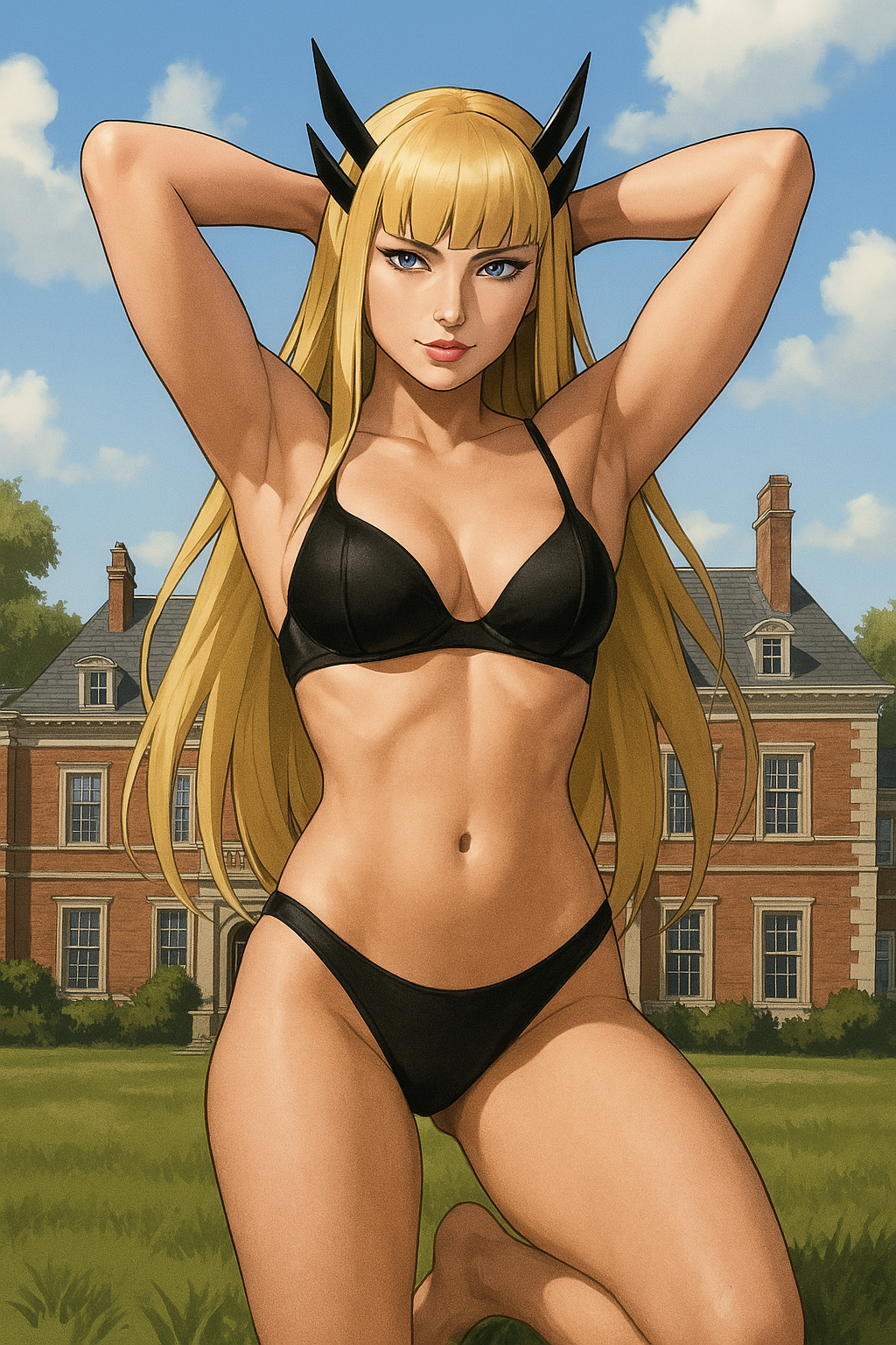 ai_generated armpits arms_behind_head blonde_female blonde_hair bra feet female female_only magik_(illyana_rasputin) magik_(marvel_rivals) marvel panties russian_girl solo x-men